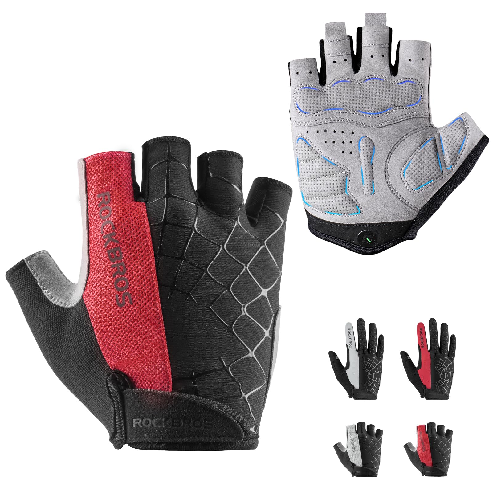 RockBros Cycling Spider Gloves Padded Half Finger Sports Gloves Black Red M-image-6