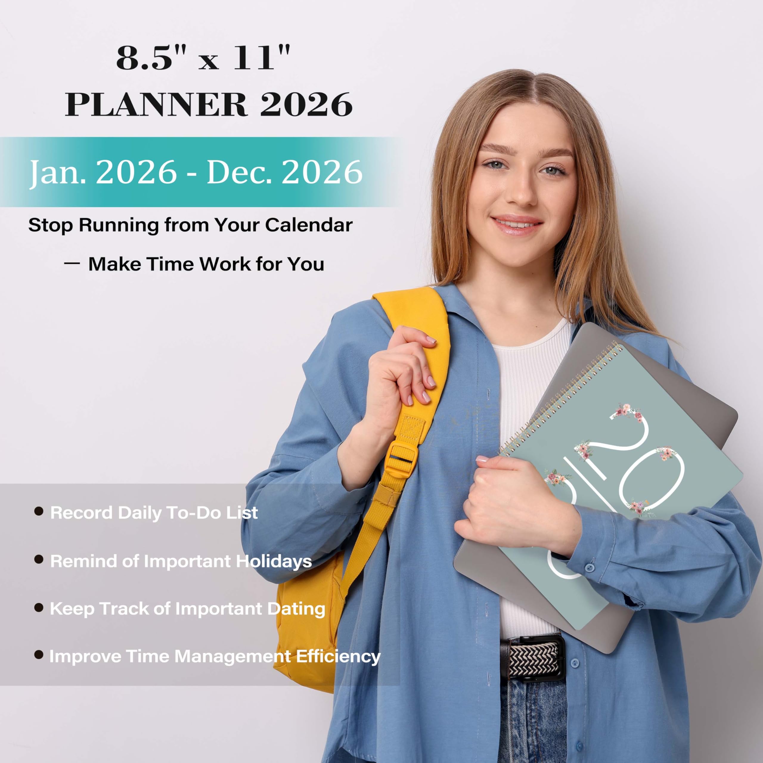 Planer 2026 – styczeń 2026 – grudzień 2026, planer tygodniowy i miesięczny, kalendarz 2026 z 3 wymiennymi i wodoodpornymi osłonami, 12 zakładek miesięcznych