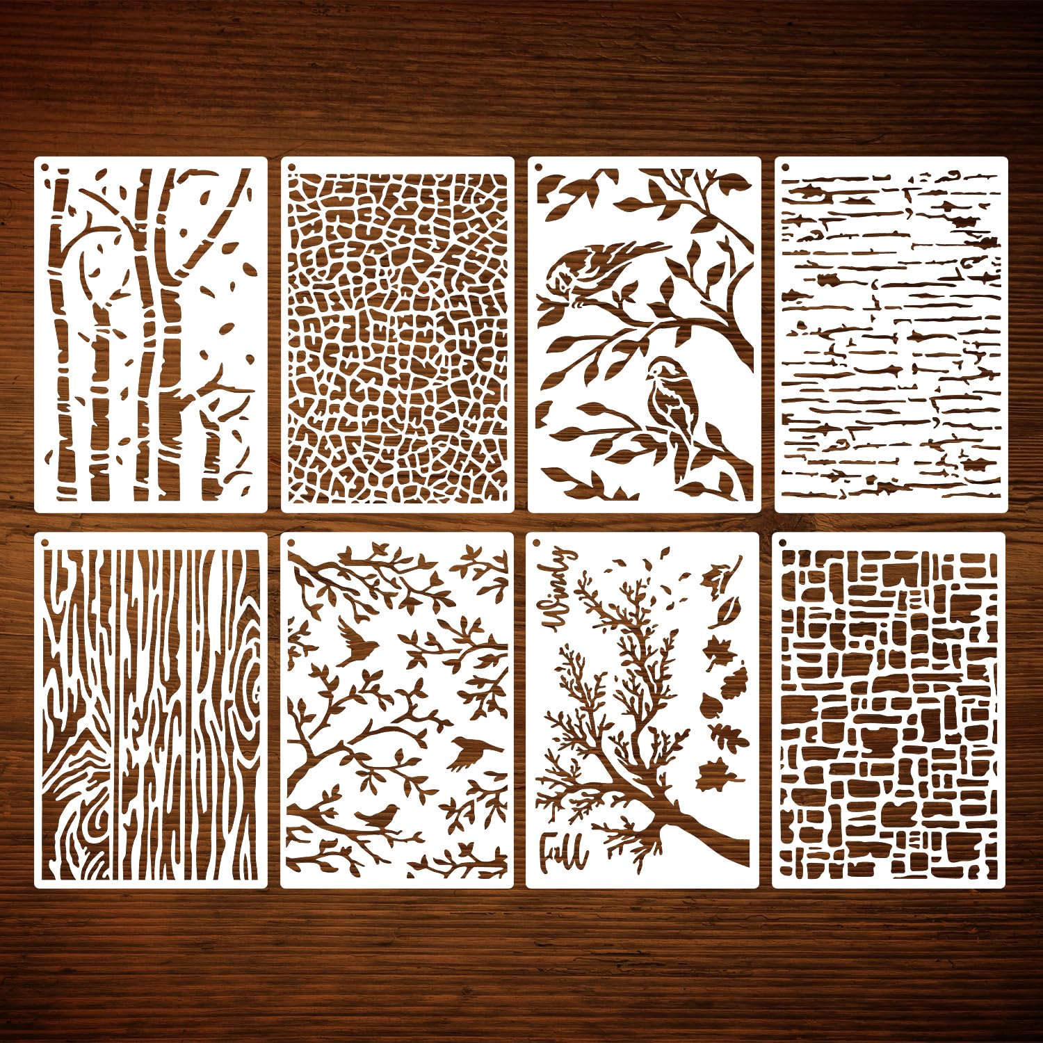 PEUTIER 8pcs Stencils for Crafts, Reusable Tree Stencil Patterns Stencils Drawing Stencils Plant Stencils for Crafts Card Windows Ornaments Wood Slice, 13x20 cm, as shown in the picture