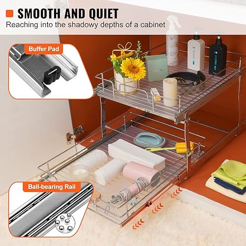 Miniatura 3 de VEVOR Organizador de armario extraíble de 2 niveles de 19 pulgadas de ancho x 20 pulgadas de profundidad, estantes de despensa deslizantes