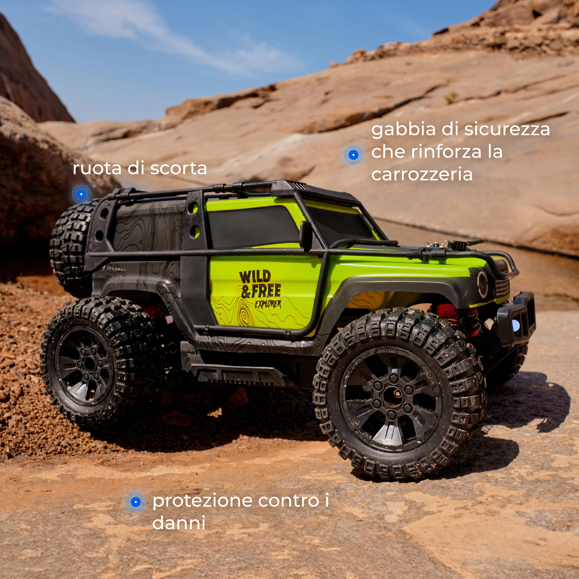 Lionelo Overmax X-Vast Auto radiocomandata 4WD 1:10, 30 km/h, fuoristrada RC, 2,4 GHz, 40 minuti con 2 batterie, silenziatore ad olio, LED, guida su due ruote, crawler per bambini 8+ e adulti