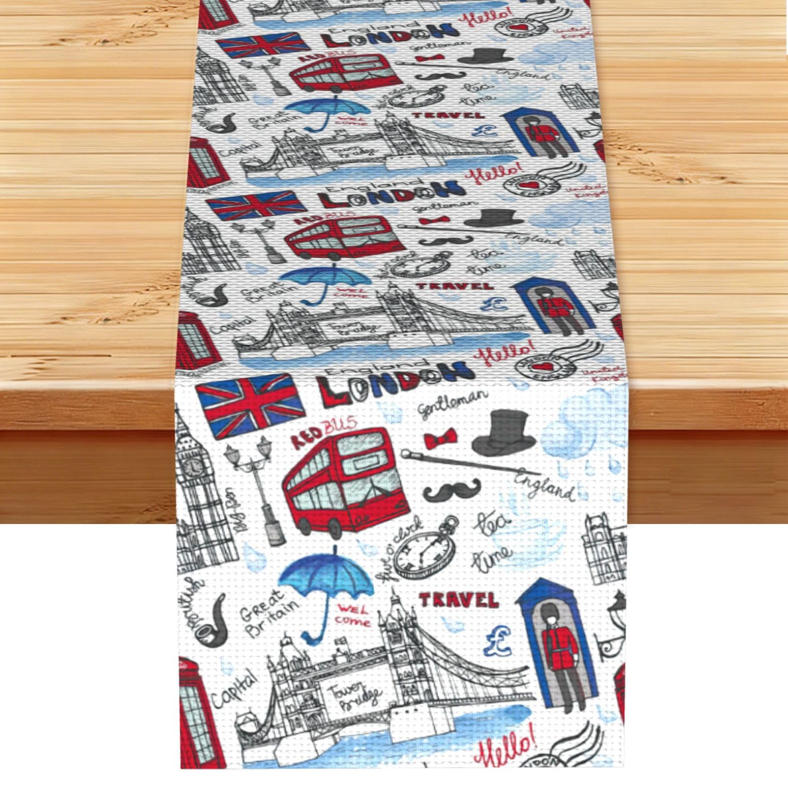 London Multi Purpose Table Runner for Home Decor, Printed Table Cloth for Kitchen Table, Countertops & Dining Area