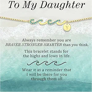 Dainty Gold Bracelet with Initials, Gifts for Women Initial Bracelets for Women Mom Gift Teen Gifts Trendy Stuff Wave Bracelet Grandma Graduation Gifts for Her 2025 Daughter Friend Letter A-Z Birthday Christmas Jewelry