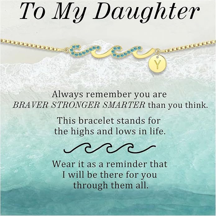 Dainty Gold Bracelet with Initials, Gifts for Women Initial Bracelets for Women Mom Gift Teen Gifts Trendy Stuff Wave Bracelet Grandma Graduation Gifts for Her 2025 Daughter Friend Letter A-Z Birthday Christmas Jewelry