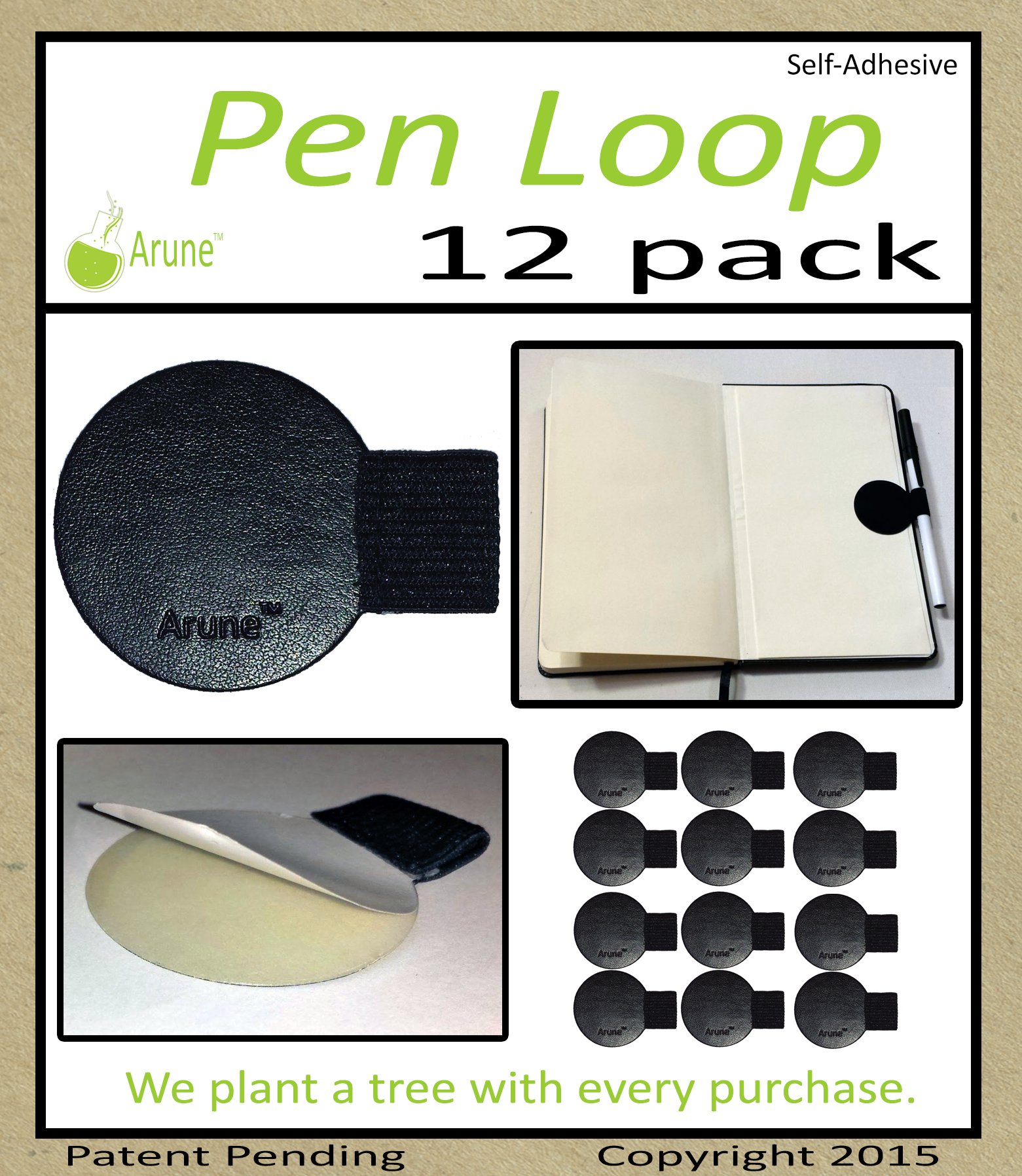 12x Pen Loop by Arune - Adhesive Holder for Moleskine, Paper Mate, Pilot, journals, Planners, sketchbooks, & More