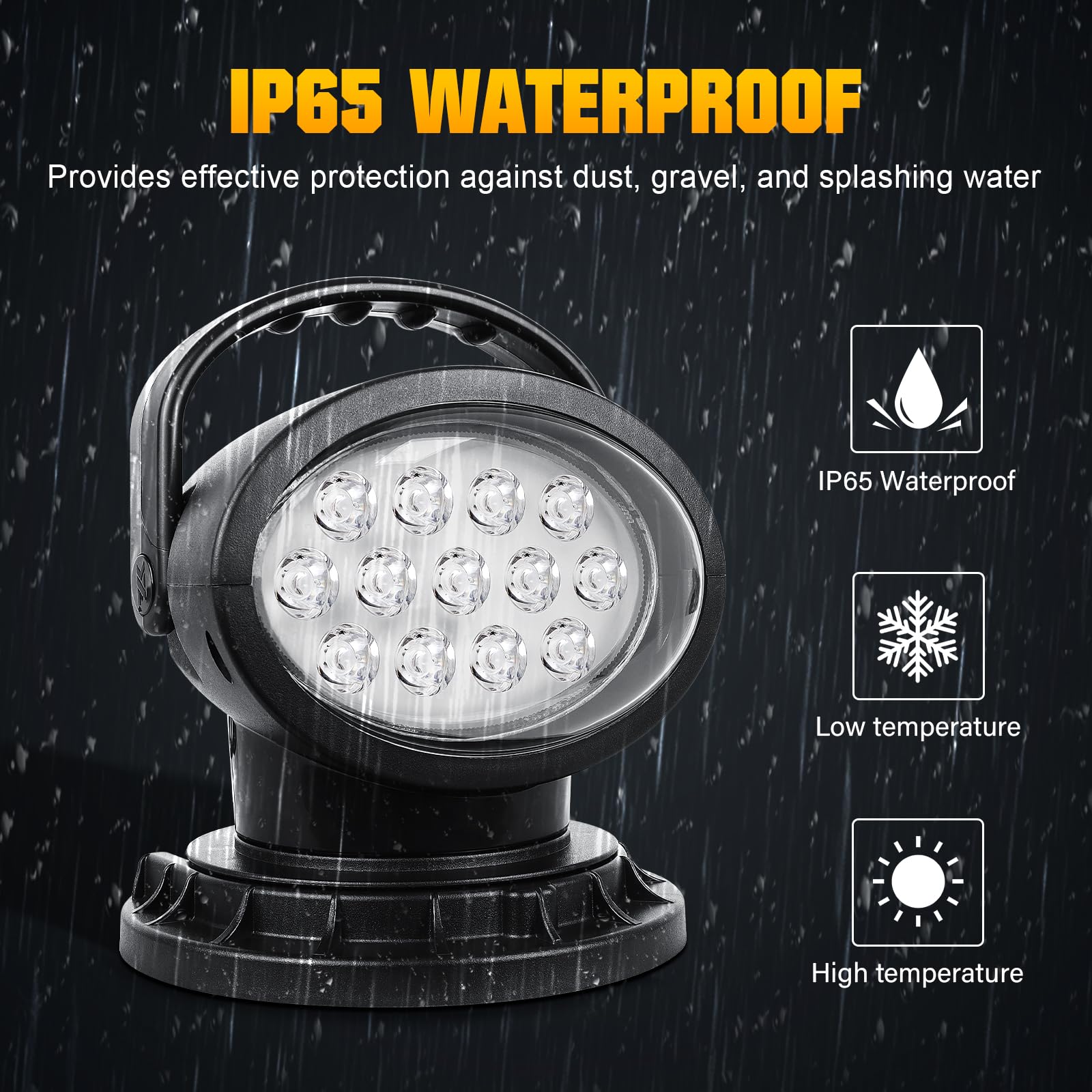 RIGIDON Security Emergency Led Searchlights, 38W 3800LM Portable Strobe Spotlight, Strong Magnetic 360° Rotatable Remote Control Led Work Lights for Car Offroad Truck 4x4 Pickup Boat Marine RIGIDON Security Emergency Led Searchlights, 38W 3800LM Portable Strobe Spotlight, Strong Magnetic 360° Rotatable Remote Control Led Work Lights for Car Offroad Truck 4x4 Pickup Boat Marine