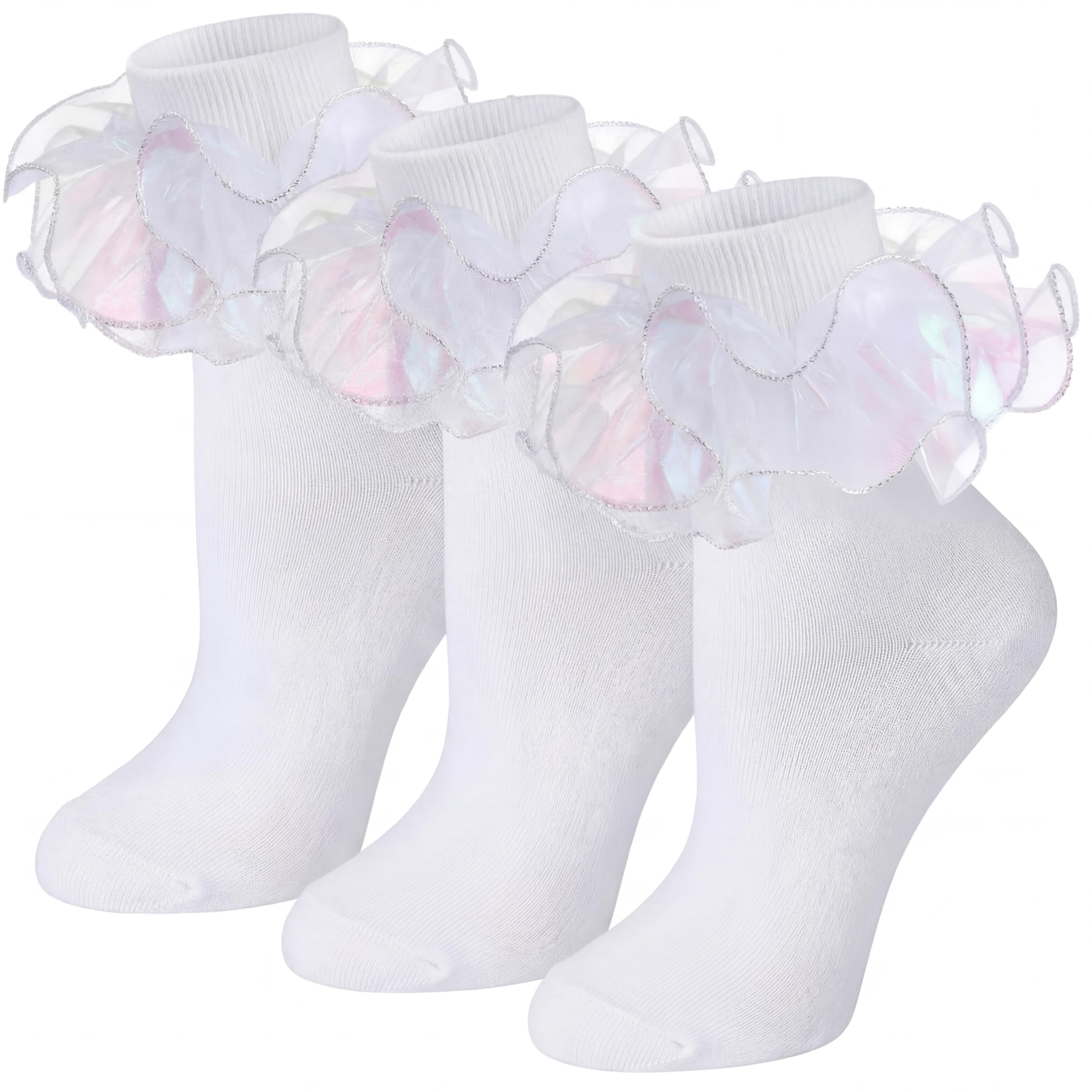 Geyoga 3 Pair Women Big Ruffle Calf Socks