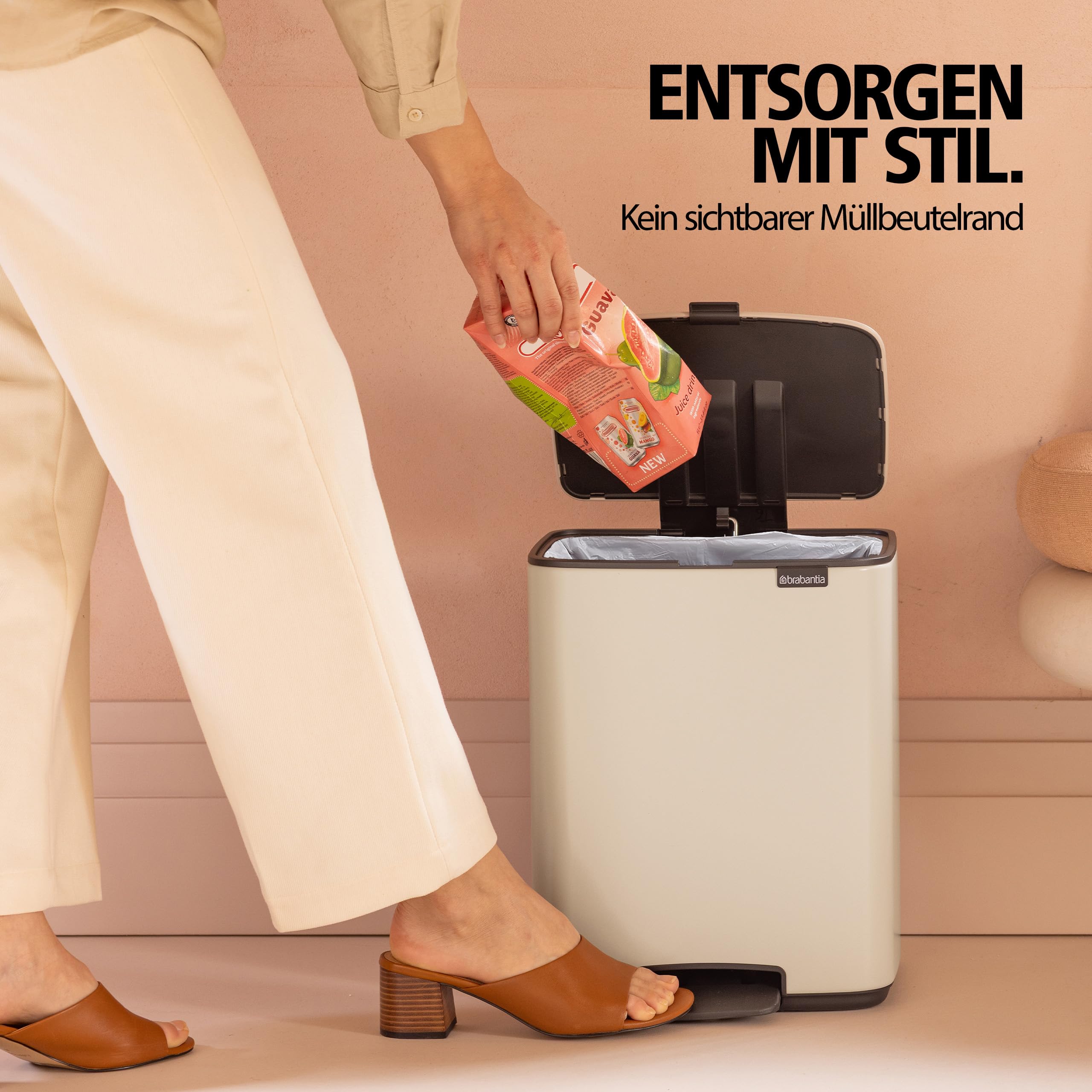 Brabantia Poubelle Bo 12L (Blanche) – Poubelle cuisine à pédale à fermeture progressive – Système de tri des déchets facile à nettoyer avec seau amovible – Sacs-poubelle PerfectFit gratuits inclus