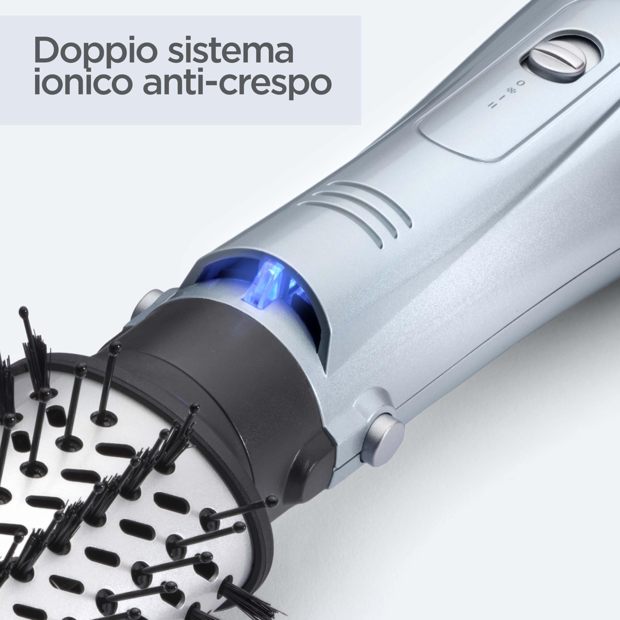 BaByliss Hydro-Fusion 4in1, Spazzola ad aria calda, 4 accessori intercambiabili, funzione ionica anti-crespo, asciuga, liscia, dona volume e modella, Azzurro, AS774E