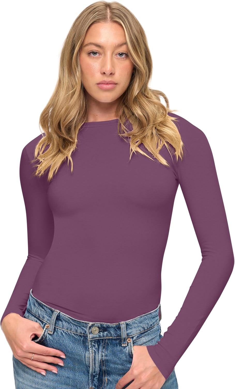 Natural Uniforms Womens Super Soft, Super Stretch Y2K Long Sleeve Baby Tee Crop Top - Image 3