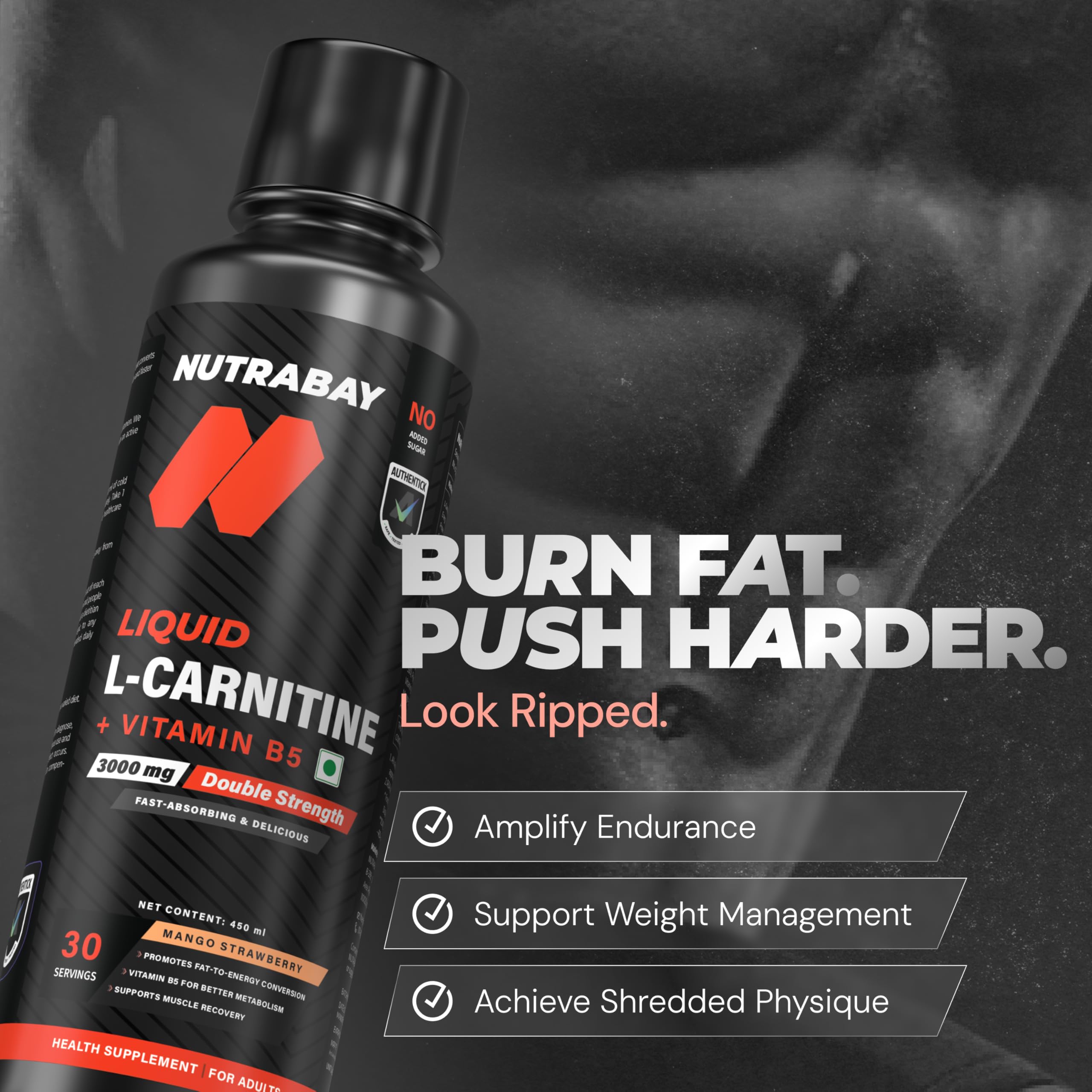 Nutrabay 3000mg Liquid L-Carnitine + Vitamin B5 - Mango Strawberry, 450 ml — Amazon image 4