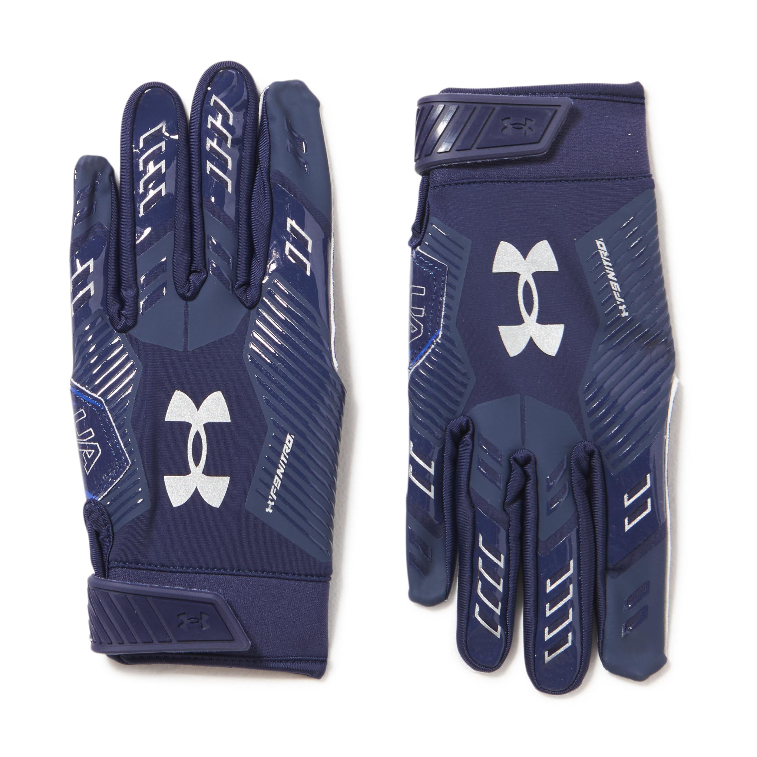 Under Armour Men's F9 Nitro Football Gloves (410) Midnight Navy/Cobalt Legacy/Metallic Large Silver