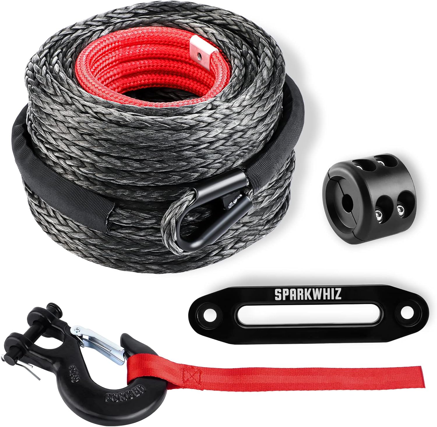 SPARKWHIZ Synthetic Winch Rope Cable Kit, 3/8" x 100 ft