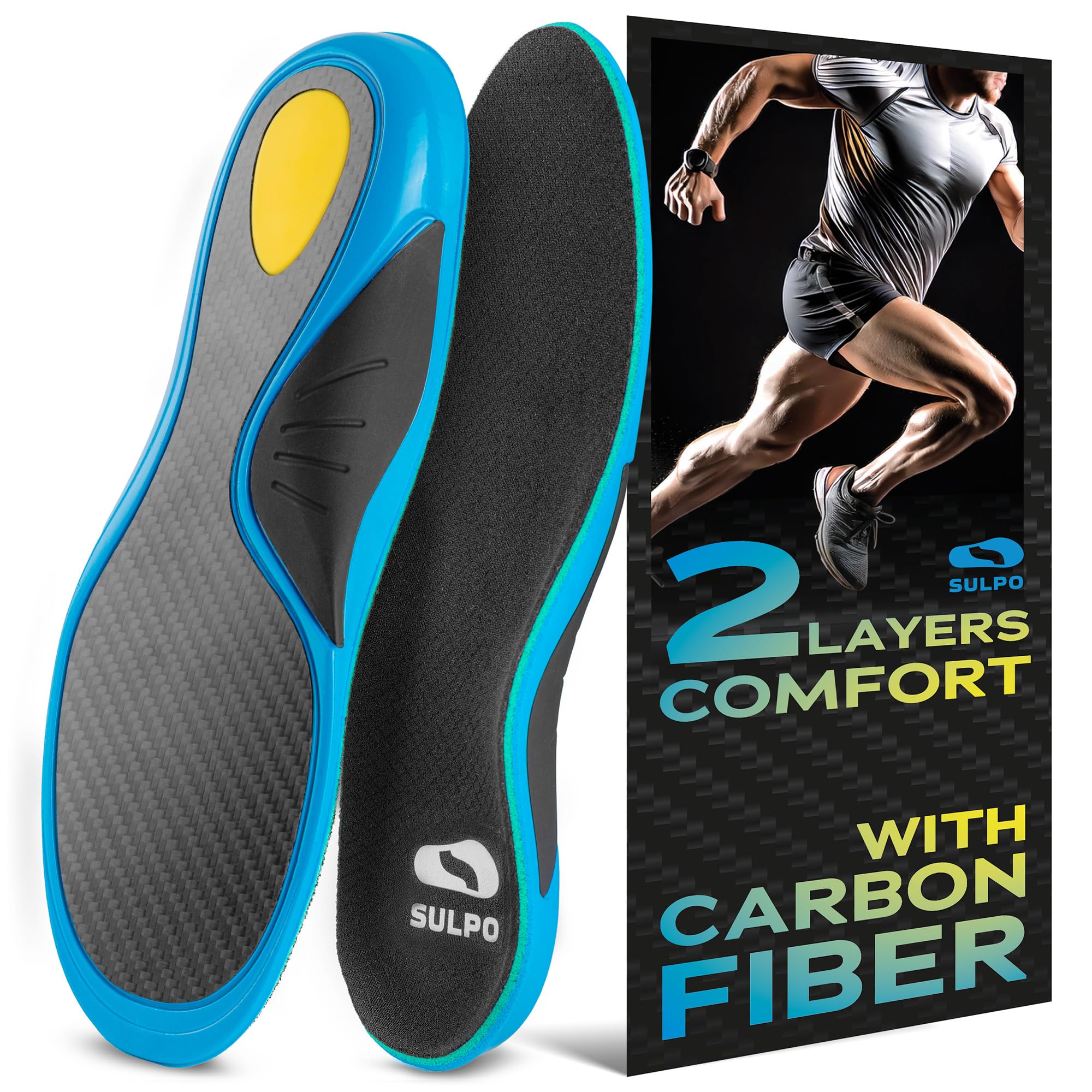Plantillas deportivas SULPO hechas de fibra de carbono con soporte de arco para mayor comodidad y soporte Tamaño 37-38