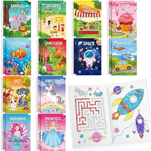 24 Coloring Books for Kids Party Favors Bulk Mini Coloring Books for Ages 2-4-8-12 Small Activity Books for Unicorn Dinosaur Mermaid Animal Birthday Party Gifts Goodie Bags Stuffers Classroom Travel