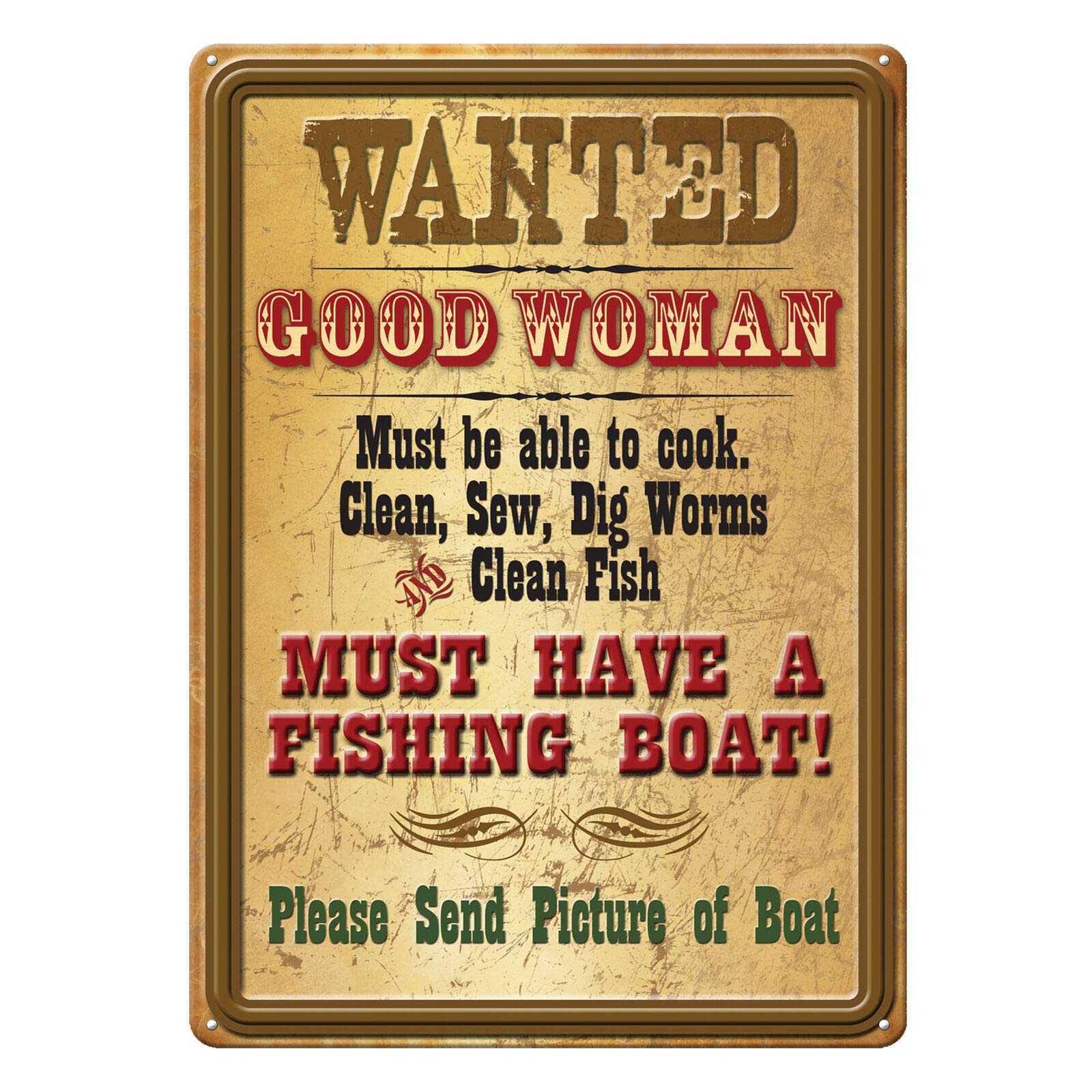 Kueprae A571 River's Edge Products Tin Metal Sign Wanted Good Woman 8X12 Inch