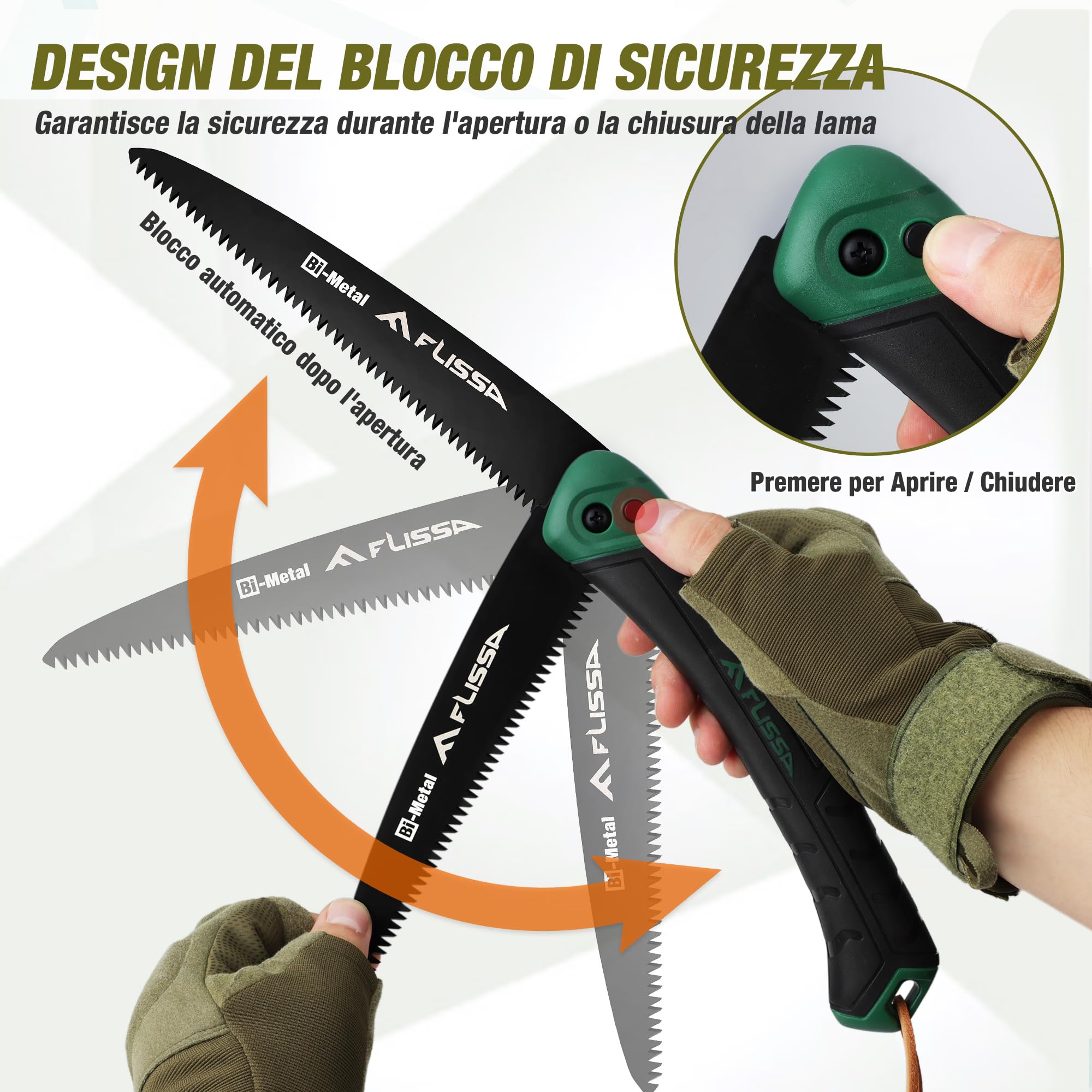 FLISSA Coltello a Lama Fissa & Sega a Mano Pieghevole Set, Coltello da Caccia da Campeggio con Fodero 105mm, Sega da Potatura Pieghevole 180mm per esterni, campeggio, giardino
