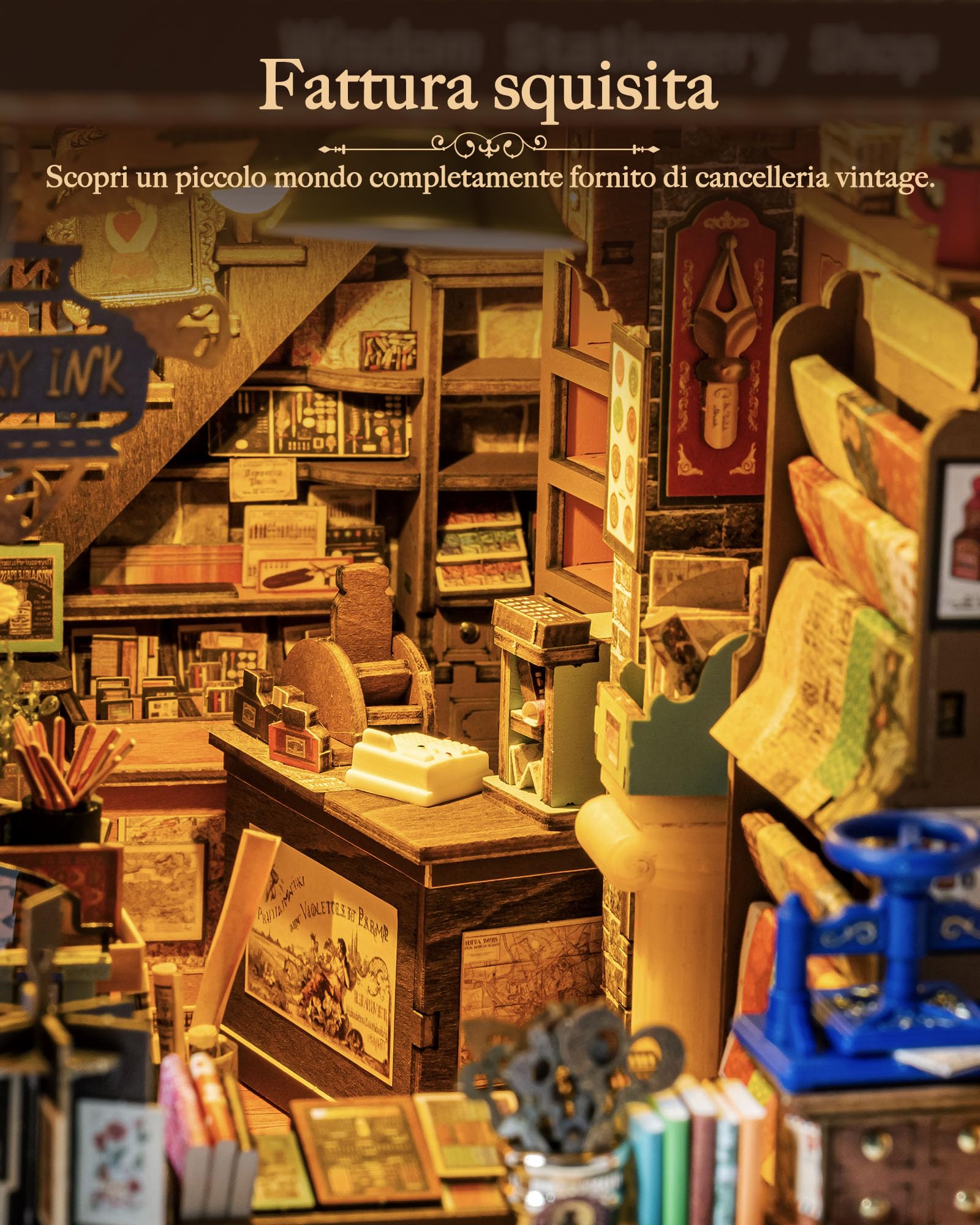 Rolife Book Nook Kit Miniature da Costruire DIY Booknook Cartoleria della Sapienza 3d Puzzle Legno con Luci Decorazione Libreria Casa Modellismo da Costruire Adulti Diorama Modellismo