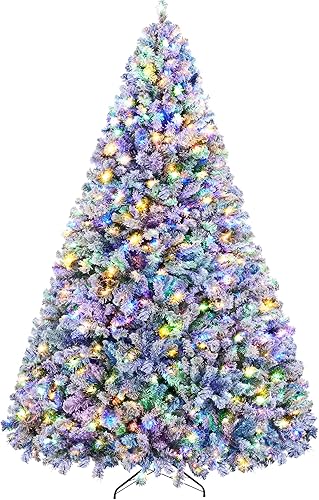 Vista 91 de Yaheetech 7.5ft Pre-lit Spruce Artificial Christmas Tree Snow Flocked Hinges Tree with 550 Multicolor LED Lights & 1284 Branch Tips & Metal Stand