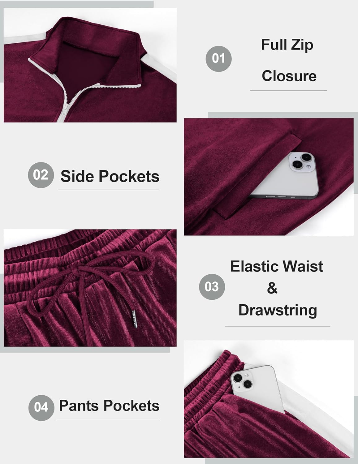 Vssjavun Men's 2 Piece Tracksuit Velour Track Suits Casual Sweatsuits Full Zip Velvet Jogging Suit Sets - Image 5