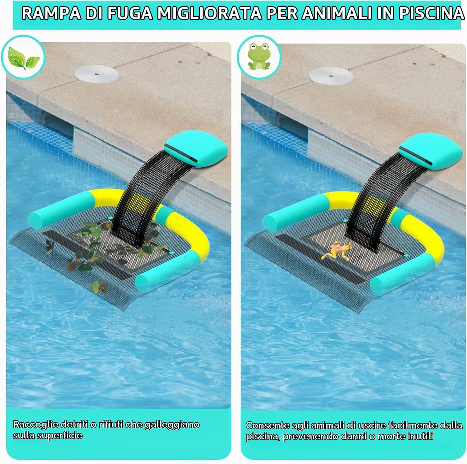 Poolvio Rampa salva-animali per piscina, salva rane, rospi, topi, uccelli, in polietilene nero (PE), PVQWT-002