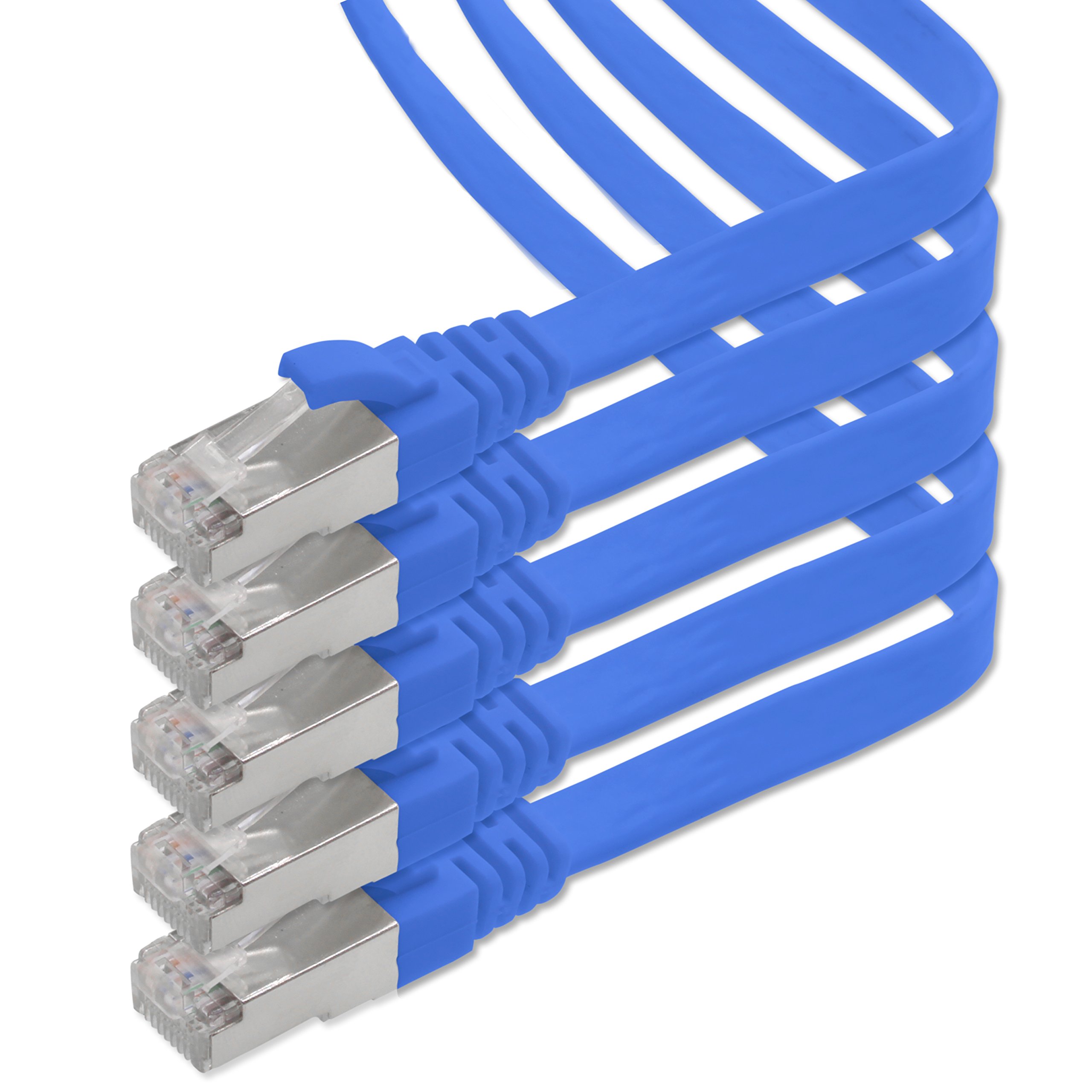 1aTTack.de 0.5m - blau - 5 Stück CAT.7 Gigabit Ethernet LAN Flachband Flachbandkabel (RJ45) Netzwerkkabel Rohkabel (10Gbit/s) Verlegekabel Flach Slim kompatibel zu Cat.5 - Cat.5e - Cat.6