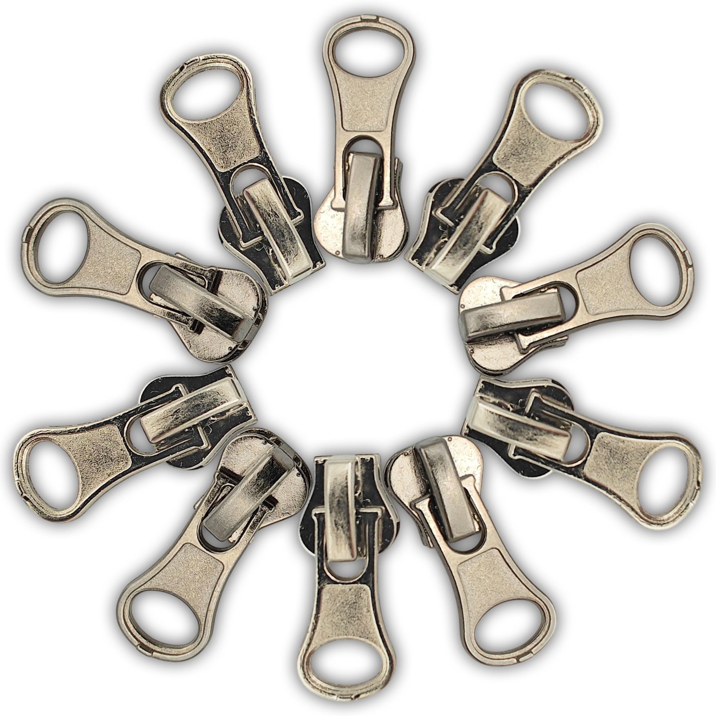 Zips & Bobs Silver Donut 10Pc | Spare Pullers For Chunky Type Zip Size #8 Slider | Replacement Zipper Fastener Fixing