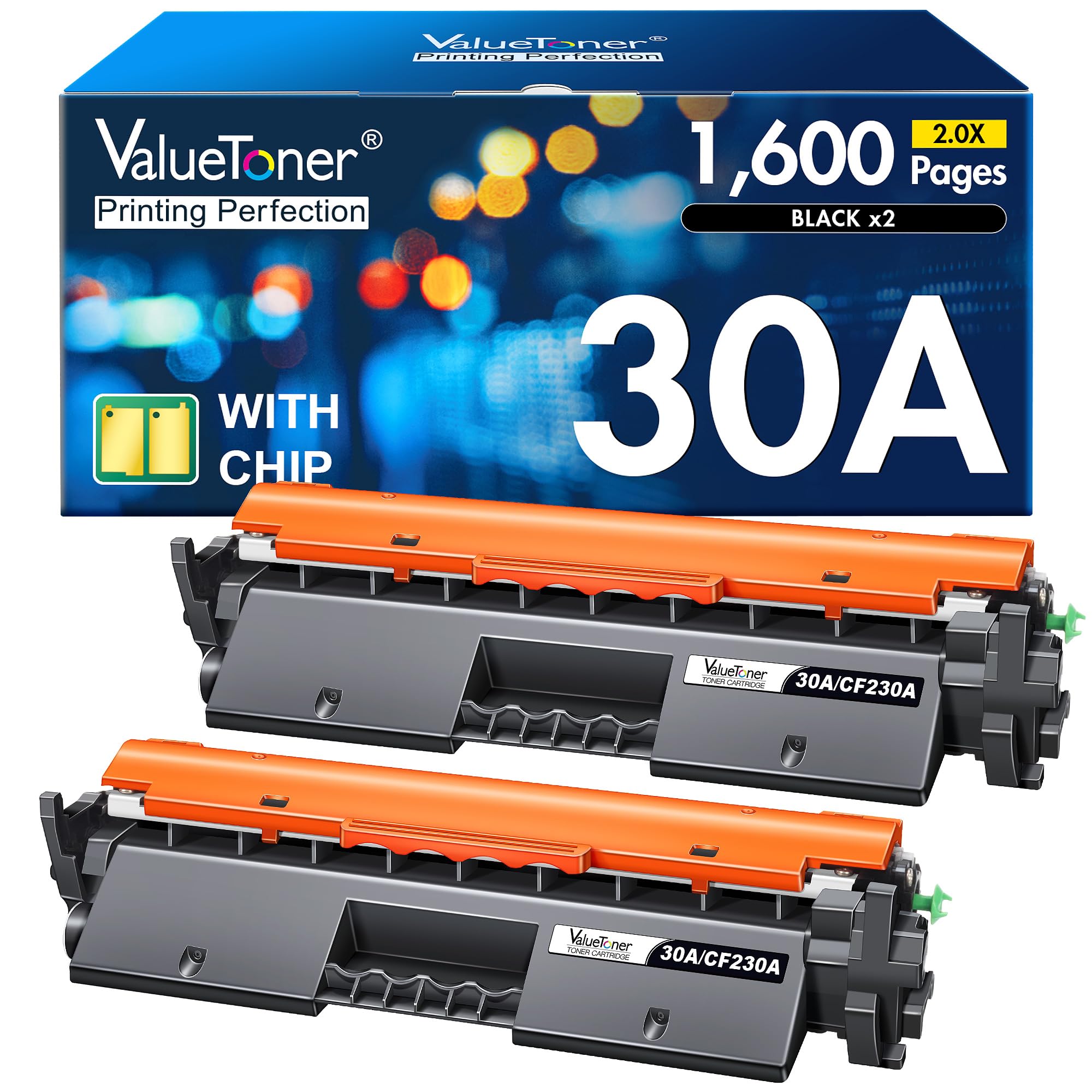 Valuetoner Compatible Toner Cartridge Replacement for HP 30A Black Toner Cartridge 30X CF230A CF230X for LaserJet Pro MFP M203dw M227fdn M227fdw M203dn M203d M227sdn M227 M203 Printer(2 Pack, Black)