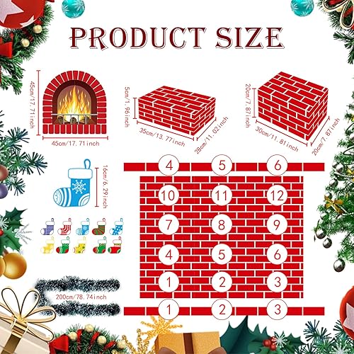 Miniatura 2 de Chimenea de cartón de Navidad de 41 x 35 pulgadas, 3D artificial de ladrillo rojo para chimenea con guirnalda de llama de fuego, calcetines, tarjeta