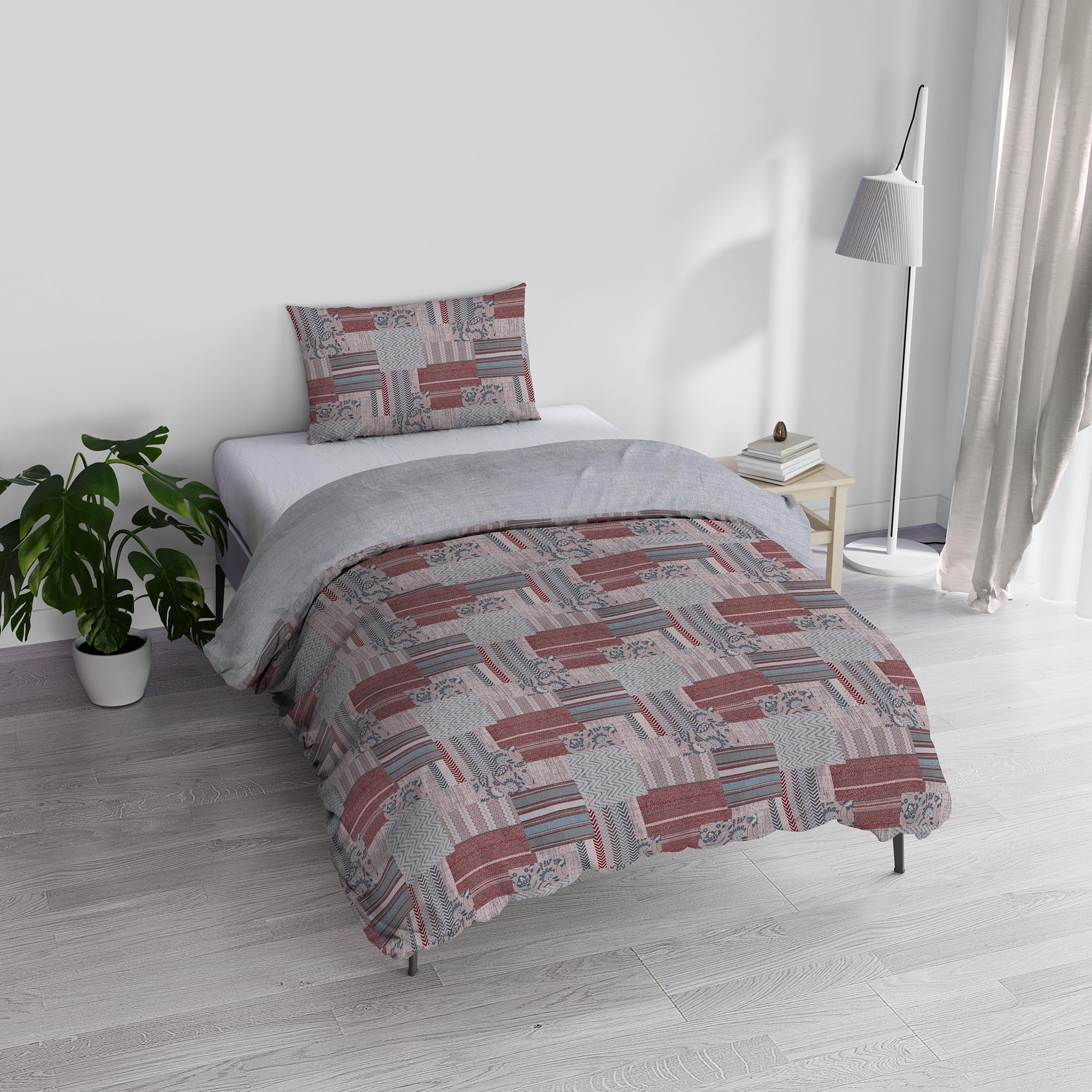 Italian Bed Linen ATHENA Duvet Cover Set with Bag and Printed Pillowcases, LUCY Red, Single