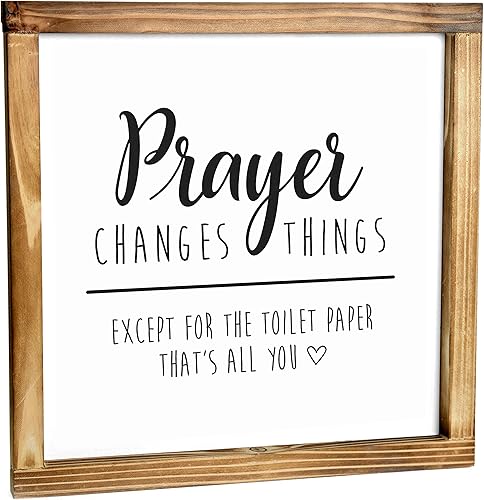Letrero para decoración de baño de 12 x 12pulgadas con la frase  Prayer Changes Things Except Toilet Paper, decoración de baño, letreros de baño de