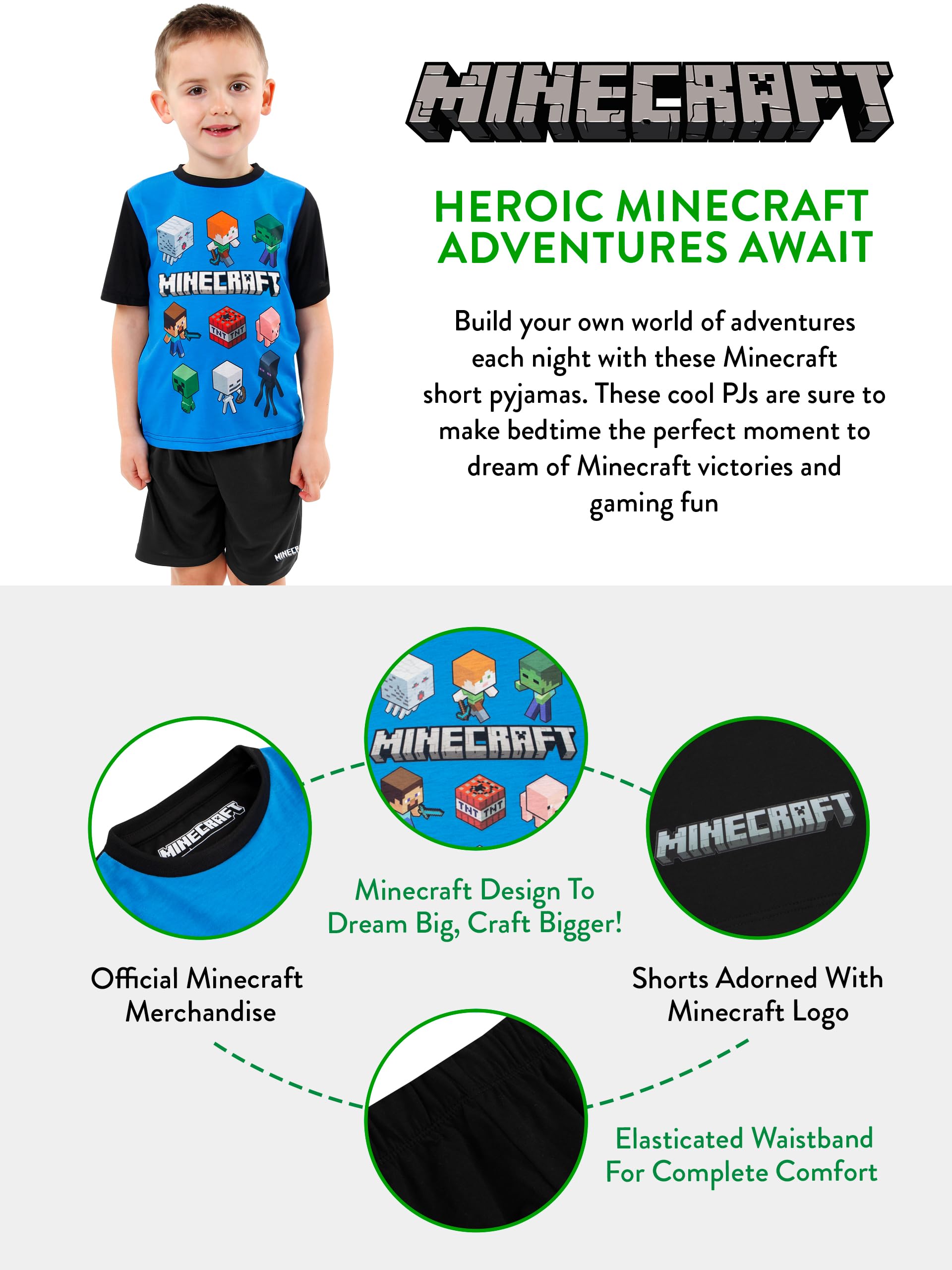 MINECRAFT Pigiama Gioco Pigiami Ragazzo | Pigiamone Corto per Ragazzi