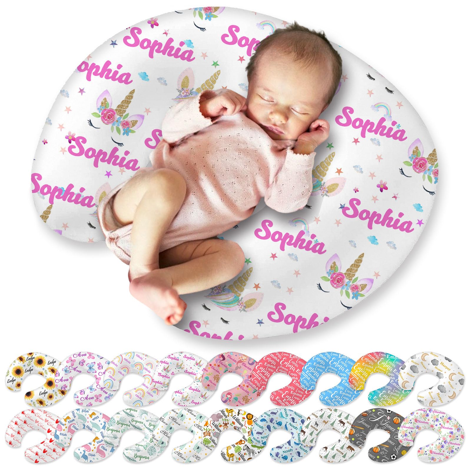 Custom Baby Nursing Pillow Cover Personalized with Name Customized for Boys Girls