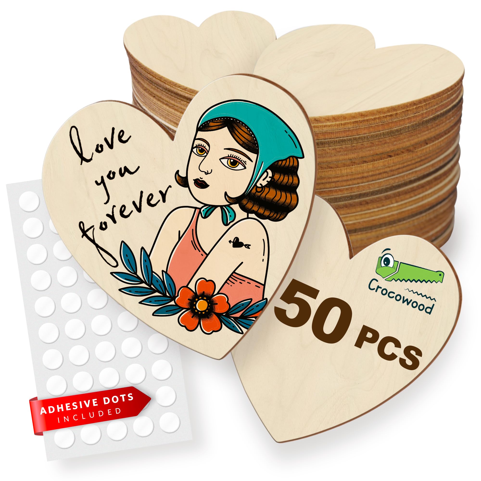 50 Blank Wooden Craft Hearts 5cm - Unfinished Wood Hearts for Crafts Wooden Wedding Decorations - Heart Shaped Wood Decorations Embellishments for Crafting