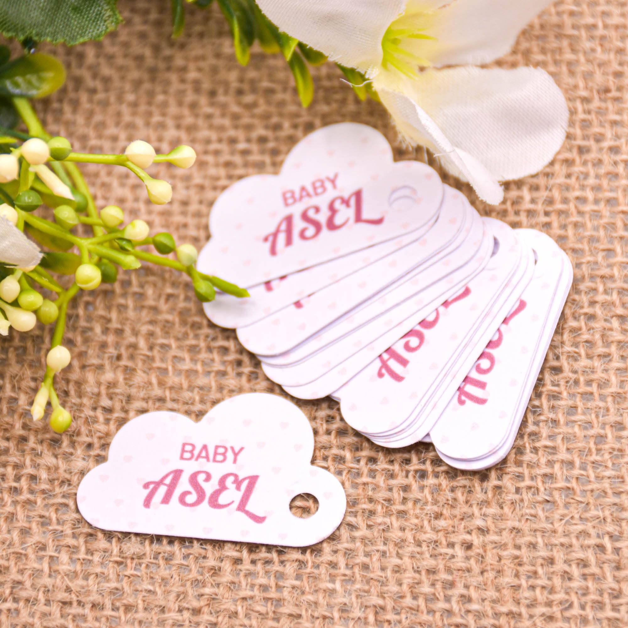 Étiquettes personnalisées nuage baptême communion babyshower 3,5cm Rose