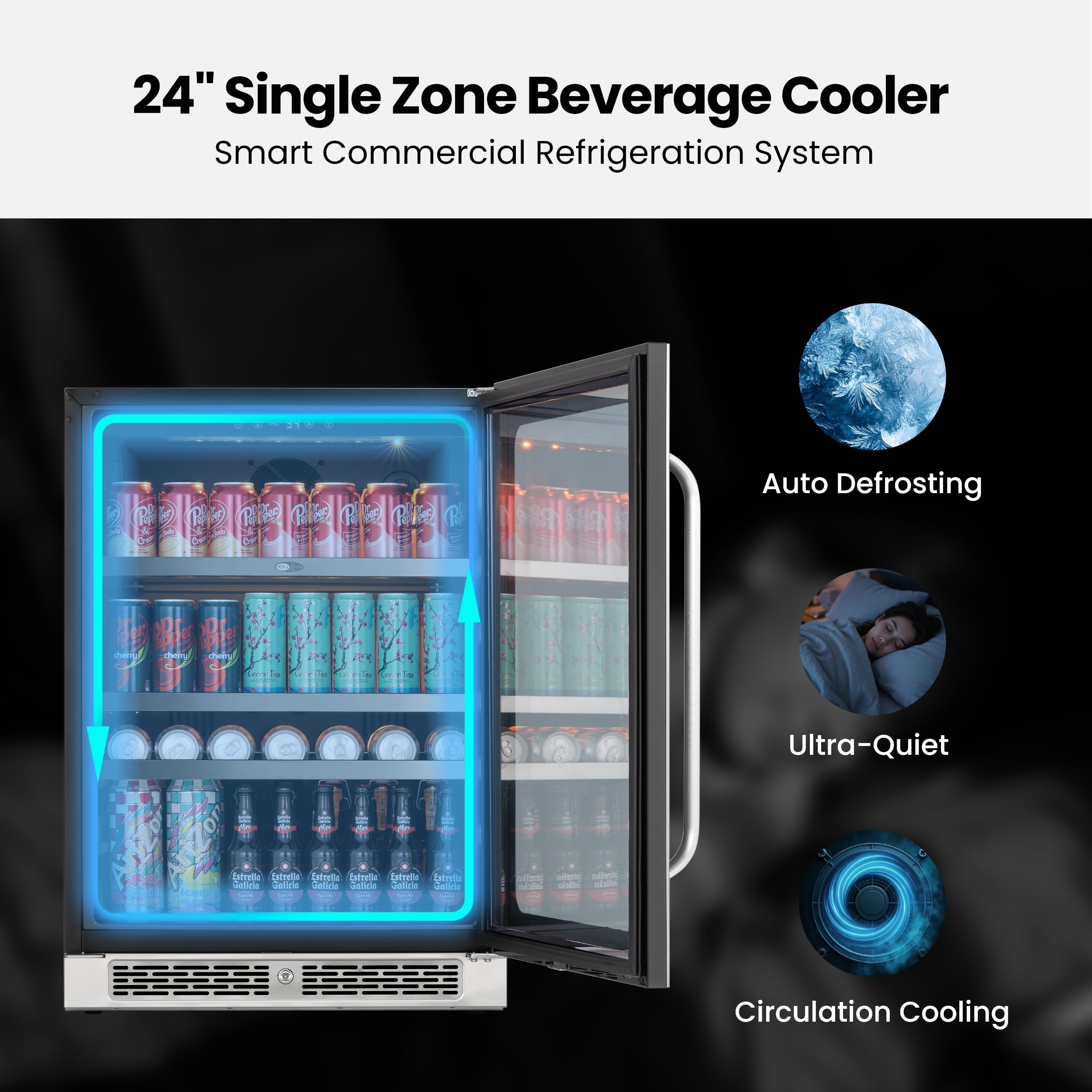 Whynter Beverage Refrigerator 24 Inch Drink Fridge With Glass Door Beverage Cooler 140 Cans Under Counter Beverage Fridge Freestanding 3 LED 34-54°F For Beer Home Bar Premium Series 5.65 Cu.Ft on Fridge.com - View 5