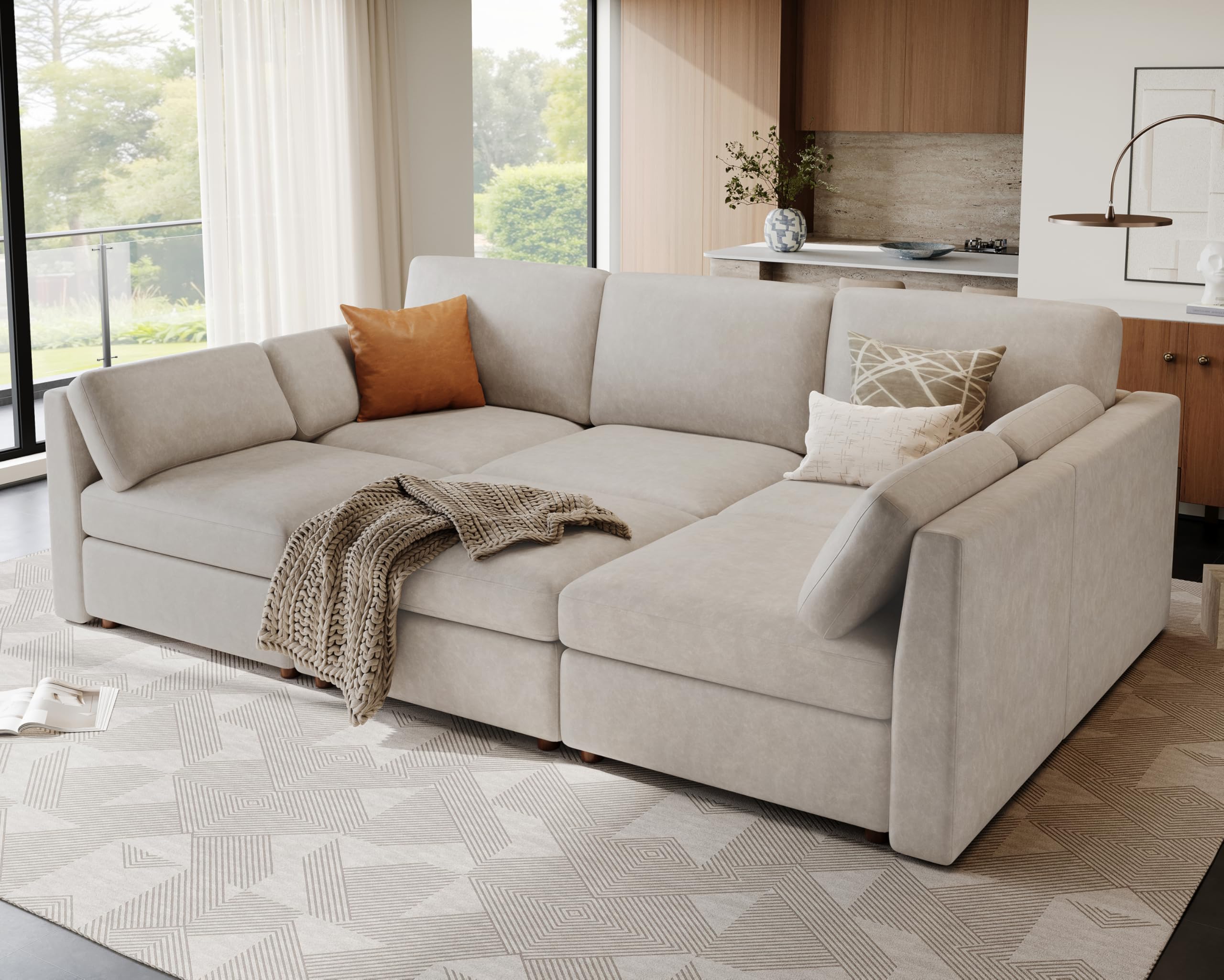 Faux Leather Modular Sectional Sleeper Sofa Bed Couches Beige