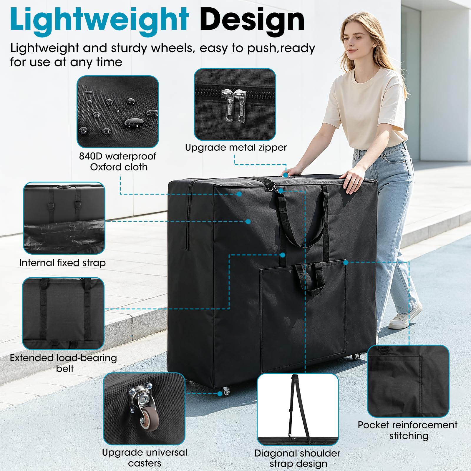 840D - Borsa per lettino da massaggio, con ruote, 95 x 73 x 22 cm