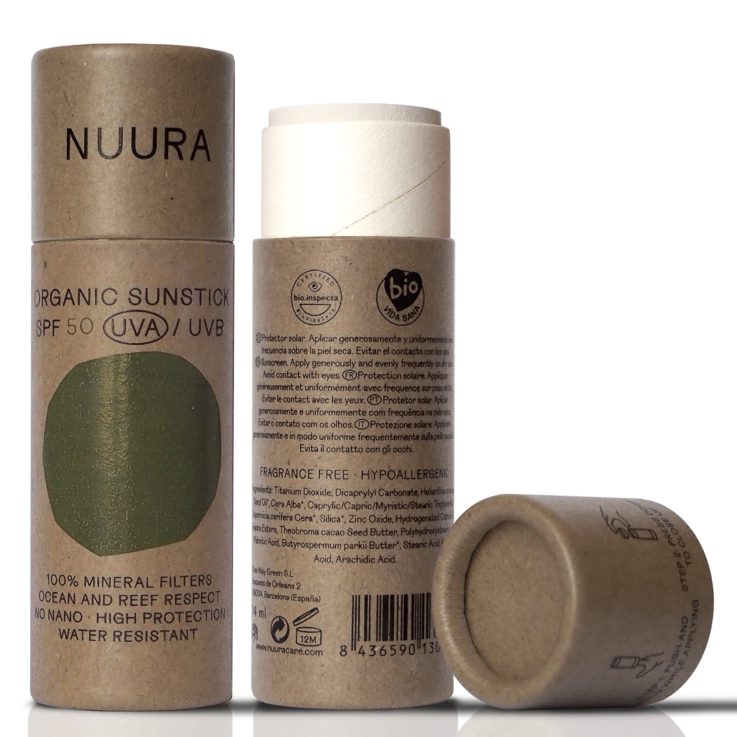 NUURA Face Sunscreen Stick SPF - High Protection for Face and Delicate Areas - Covers Imperfections and Unifies Skin Tone - Suitable for the Whole Family - 18ml