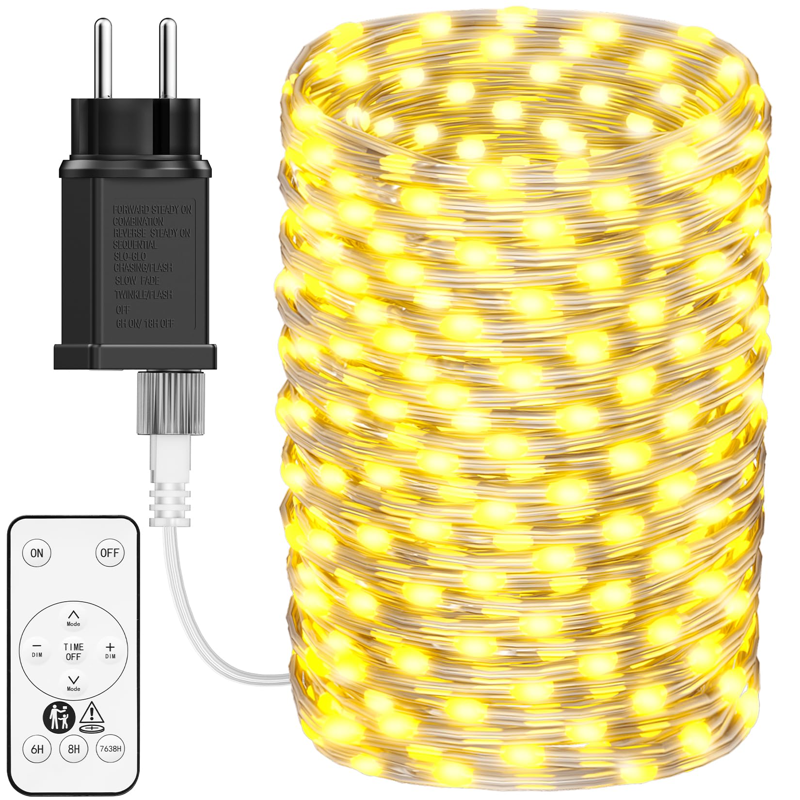 BESCOST Lichterkette Außen Strombetrieben mit Stecker, 300 LED Lichterkette Innen mit 8 modi, Wasserdicht Fairy Lights für Outdoor Garten Balkon Hochzeit Weihnachten Party, Warmweiß