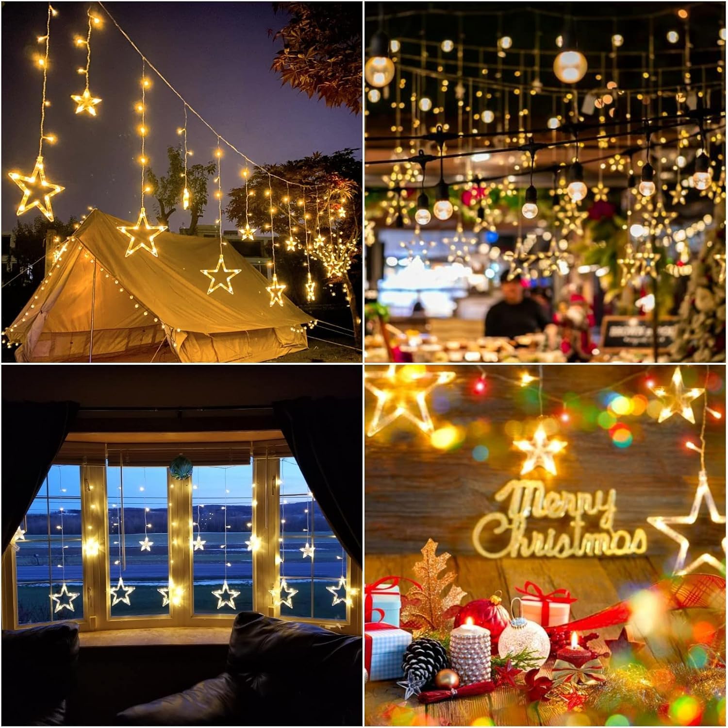 Avoalre Tenda Luminosa Natale Stelle 138 LED 2M Luci Natale Stelle 8 Modalità IP44 Impermeabilità Funzioni Memoria e Tandem Tenda Luminosa per Interno Esterno Casa Festa, Bianco Caldo