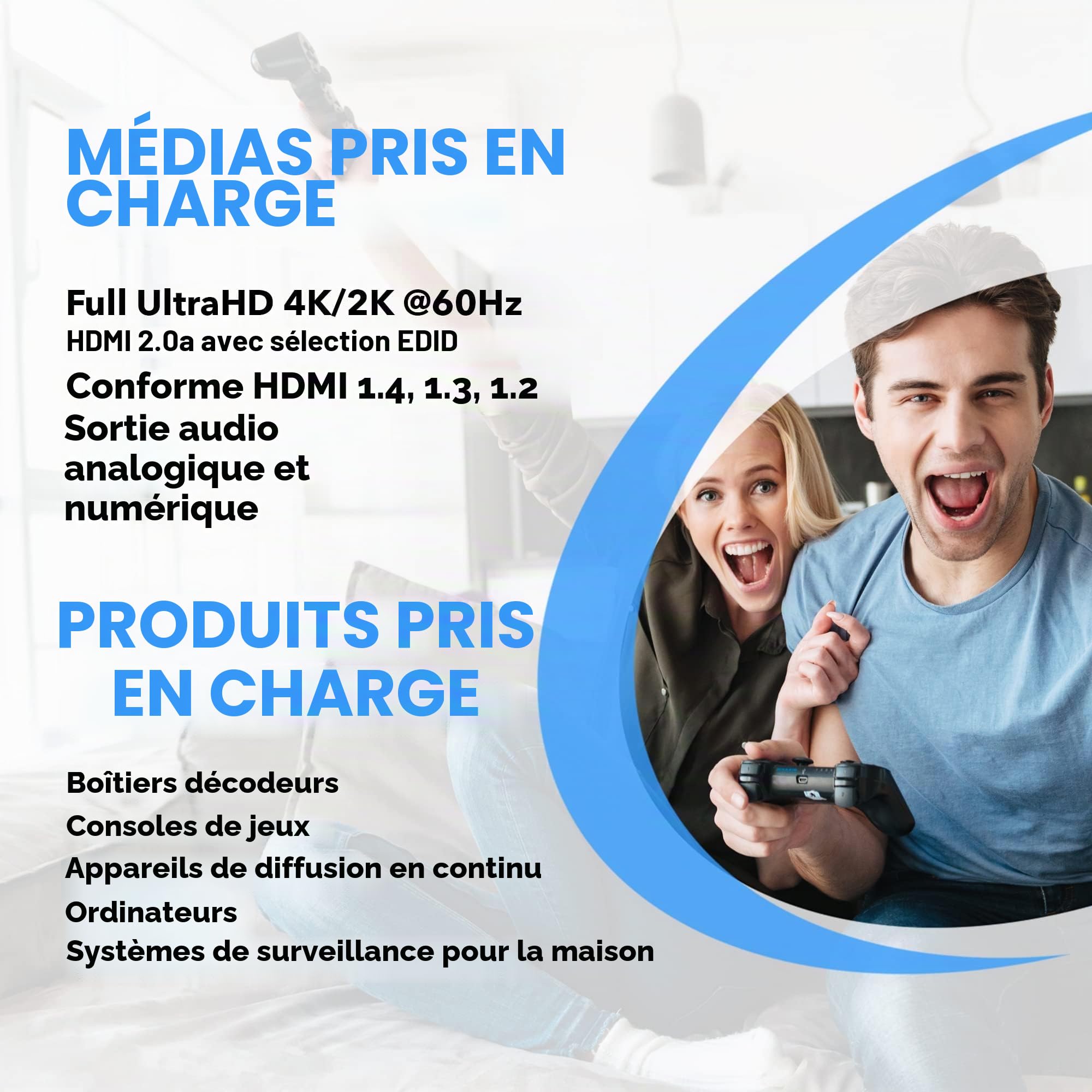OREI UHDS-102A Répartiteur HDMI 2.0 avec extracteur audio Scaler 2 ports Full Ultra HDCP 2,4 K à 60 Hz et 3D Prend en charge le contrôle EDID