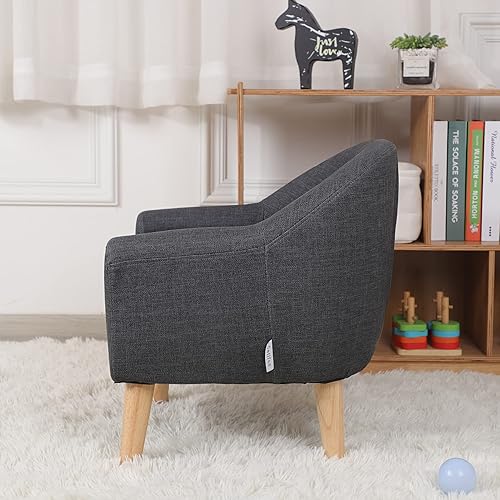 Miniatura 12 de Getifun Silla individual de PVC para niños, sofá para niños pequeños con patas de madera, sillón para niños para regalo de niños (amarillo)