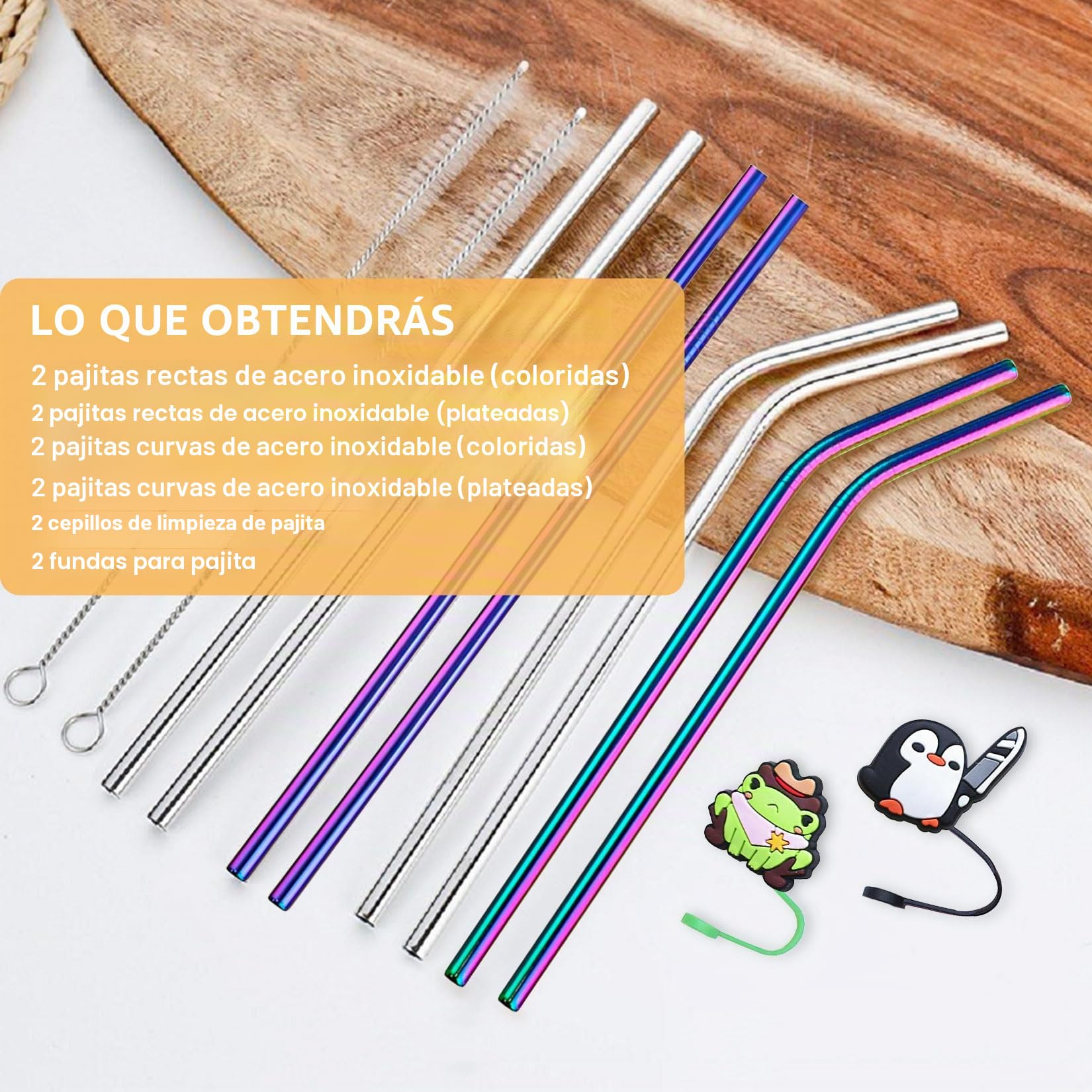 8 pajitas de acero inoxidable reutilizables, 30cm de largo, aptas para lavavajillas, con 2 cepillos de limpieza