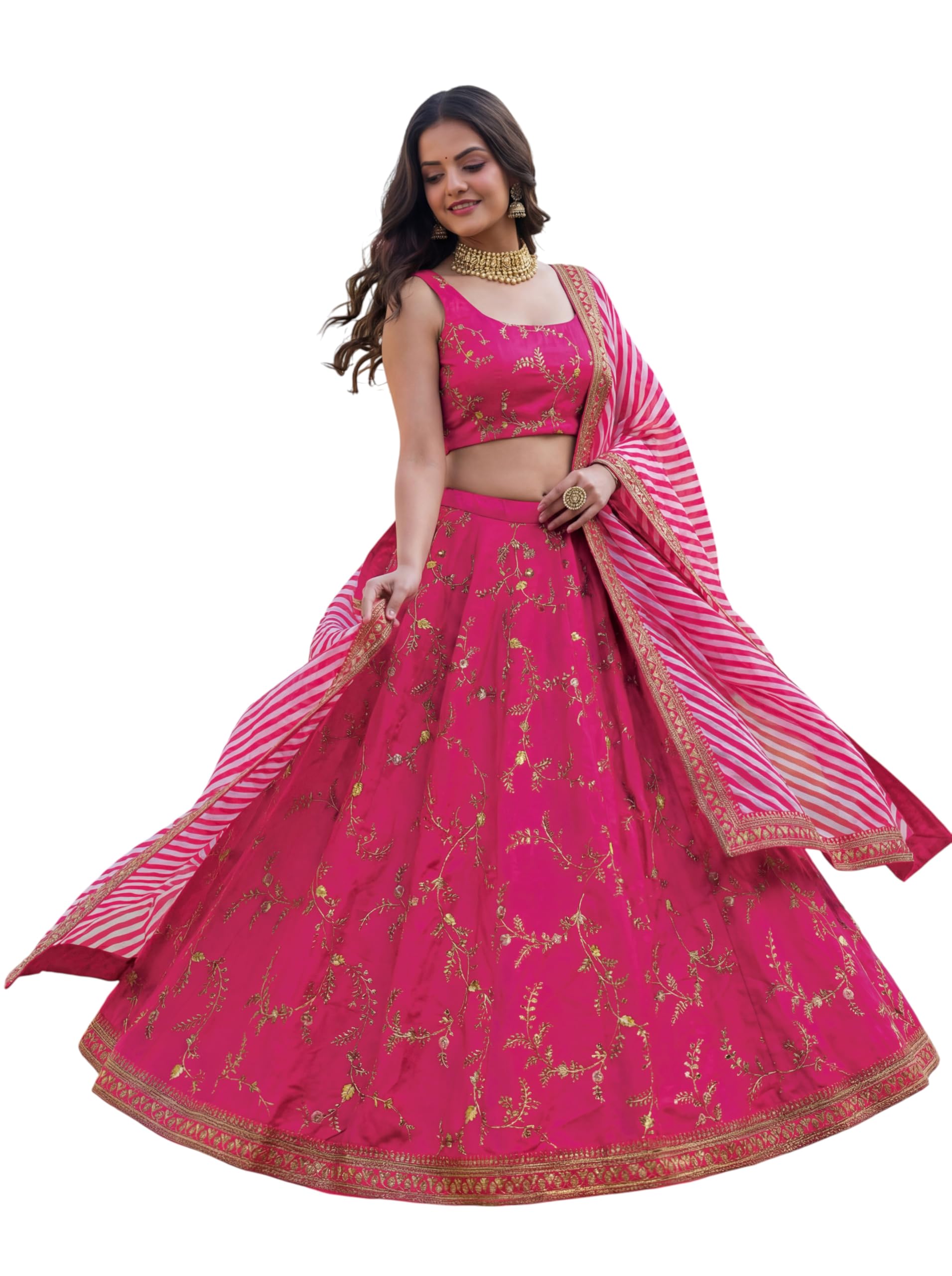 Women's Sequins Thread Embroidered Silk Lehenga Choli With Dupatta (7025-Pink-Women-Lehenga-Choli-Set, Free size)-image-45