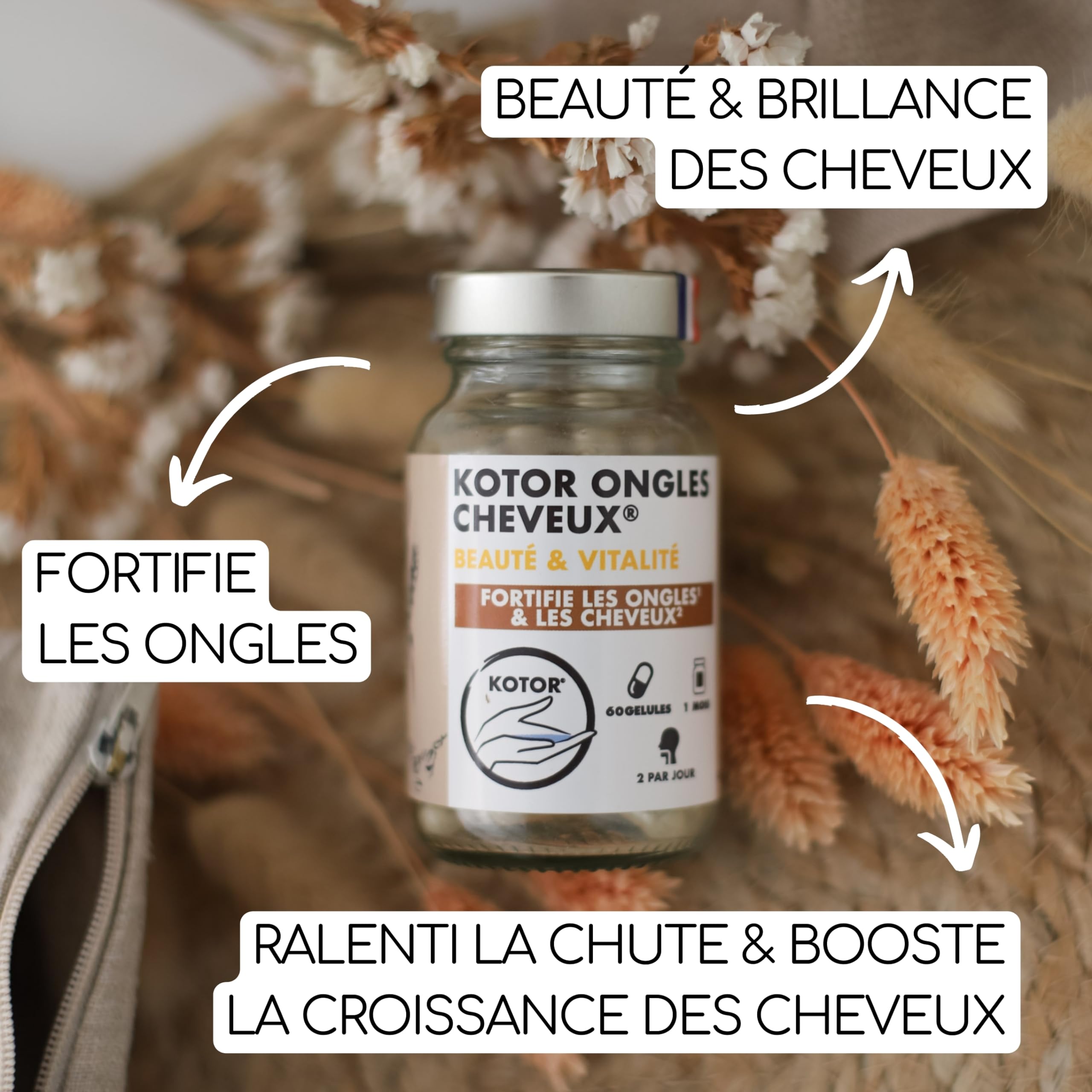 Lot de 3 ONGLES CHEVEUX | Beauté, Pousse, Croissance et Fortification | Complément Naturel | Biotine + Zinc + Germe de Blé + Levure de Bière + Vitamines E, B5 et B6 | 60 Gélules | Francais