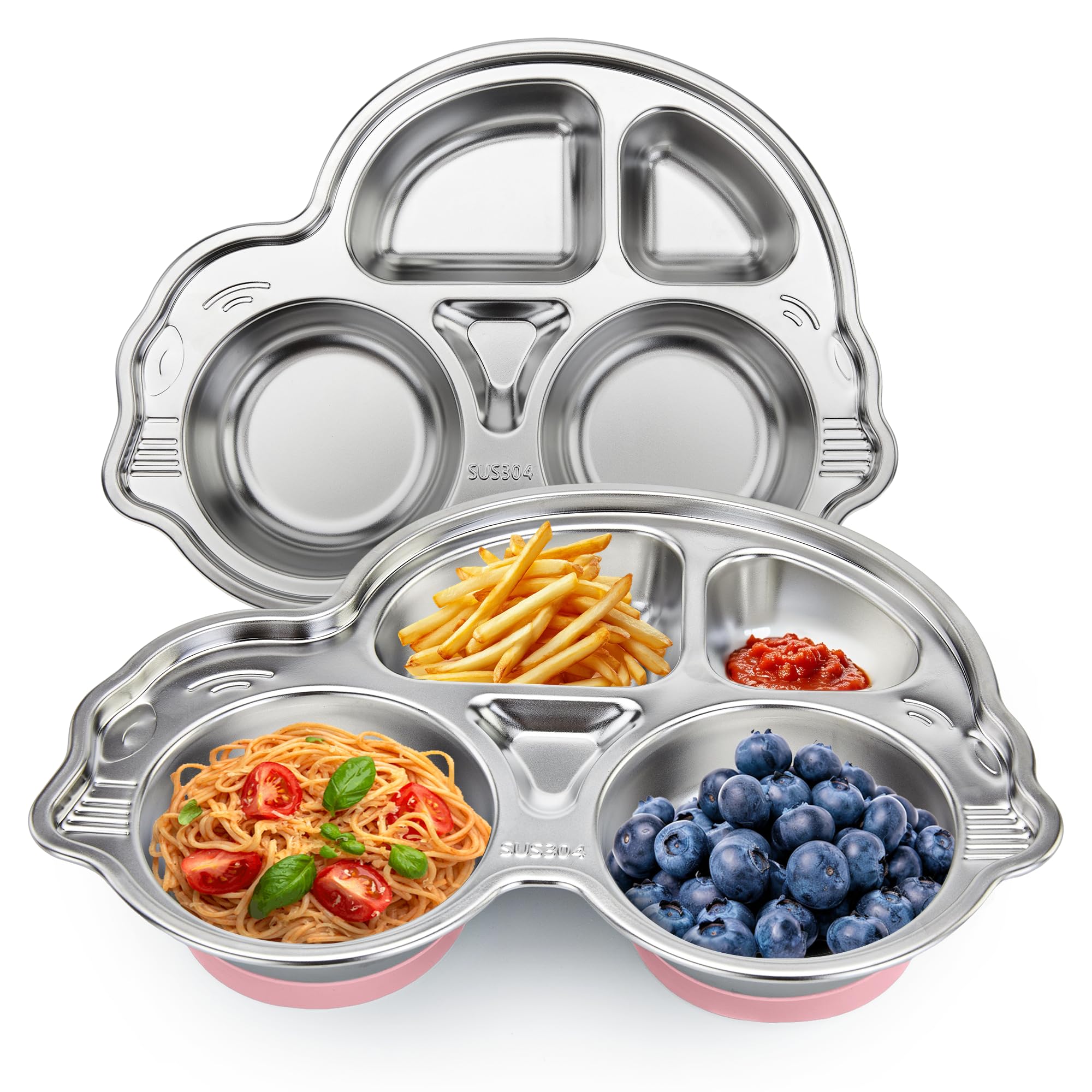 Mrs. Chou Stainles Steel Baby Suction Plate, Car Divided Toddler Plate Gray