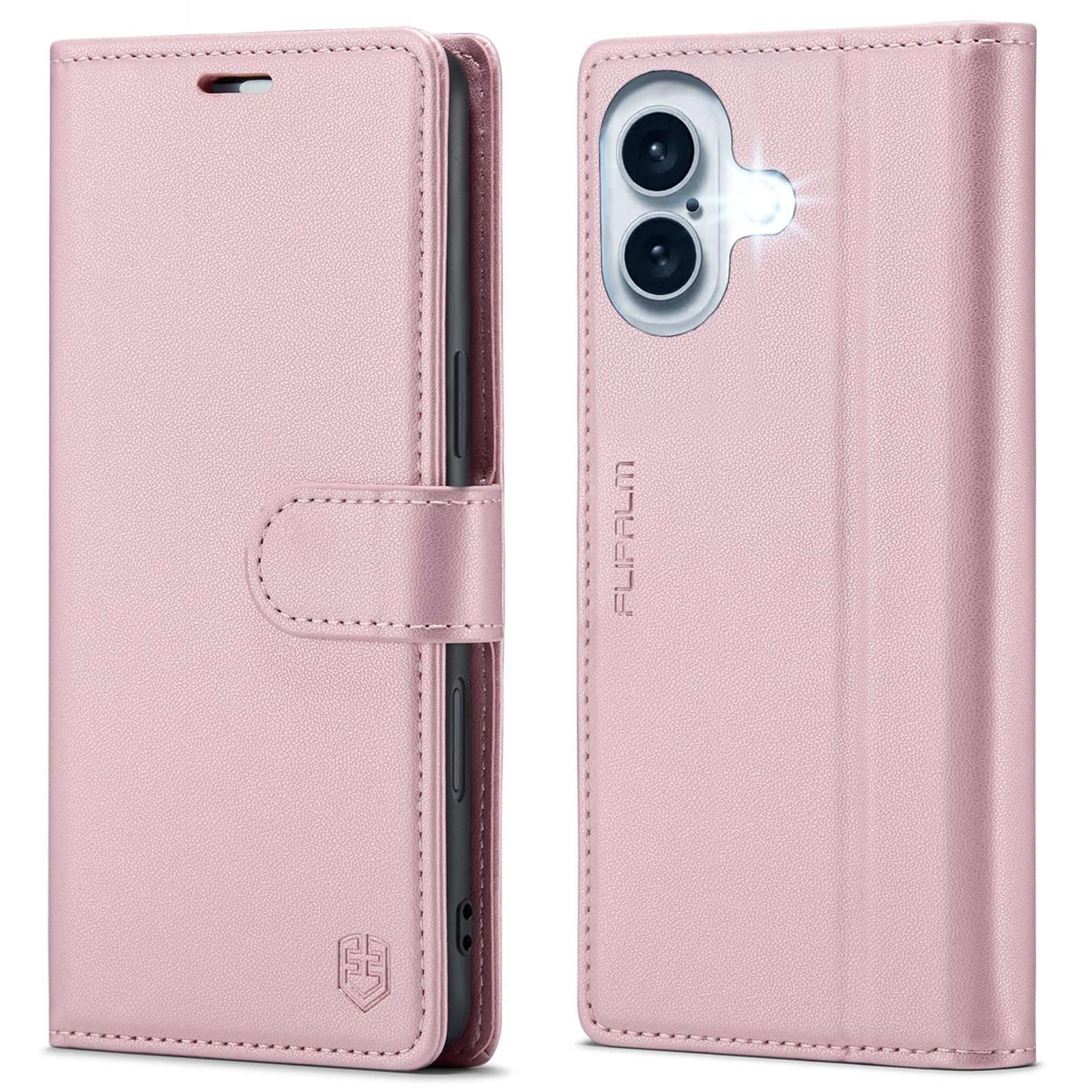 Wallet Case for iPhone 16, RFID Blocking Credit Card Holder, PU Leather Folio Flip Kickstand Protective Shockproof Cover for Apple 16 (Pink, for