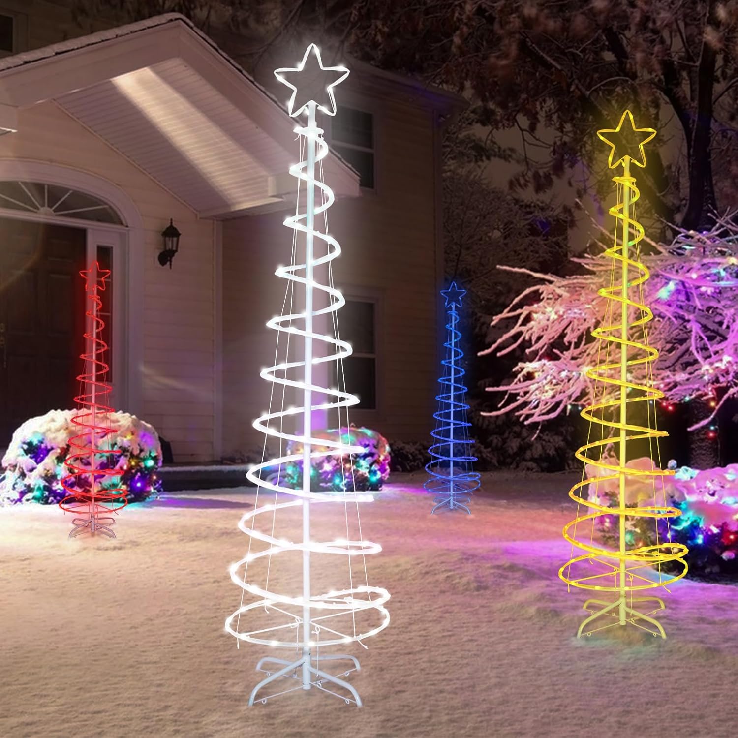 6ft Spiral Christmas Tree Outdoor Christmas LED Lighted Artificial Tree with Timer APP & Remote Control Tree Top Star 100 LEDs Decoration for Yard Porch Indoor Outdoor Xmas - Image 4