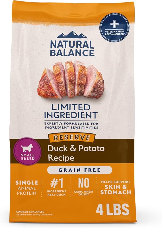 Ração seca para cães adultos de pequeno porte Natural Balance Limited Ingredient com pato e batata, sem grãos, 1,81 kg